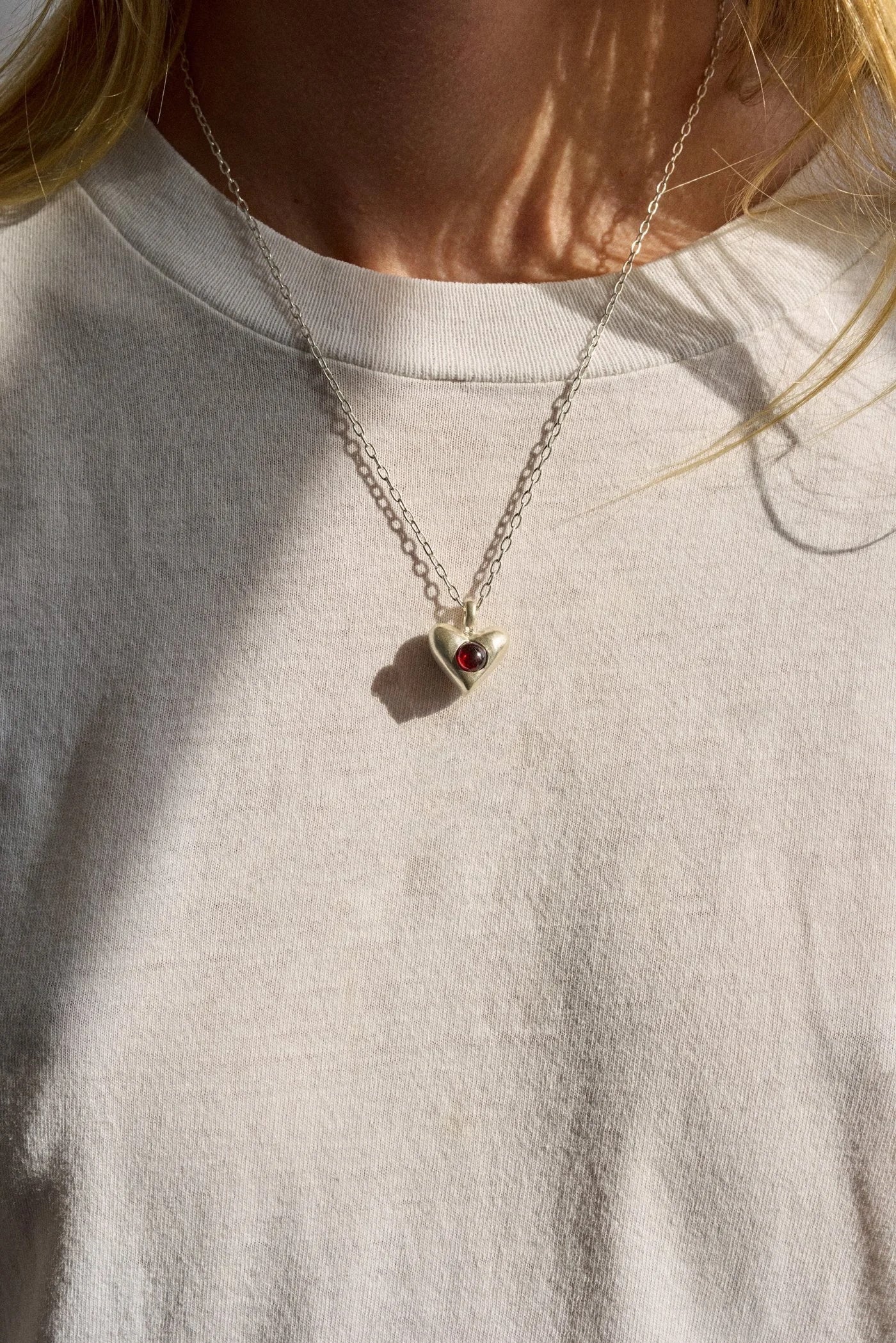 Dunton Ellerkamp American Folk Heart Pendant Garnet on Chain, curated by Shop Sommer in San Francisco.