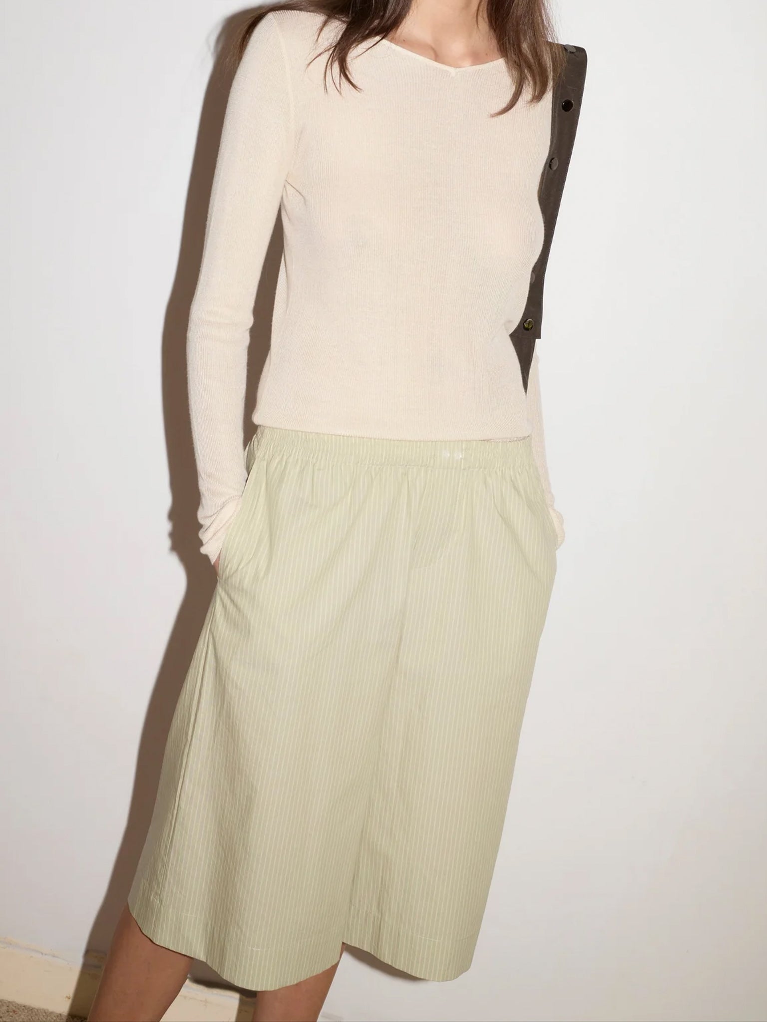 Deiji Studios Long Lounger in Pistachio Stripe, curated by Shop Sommer in San Francisco.