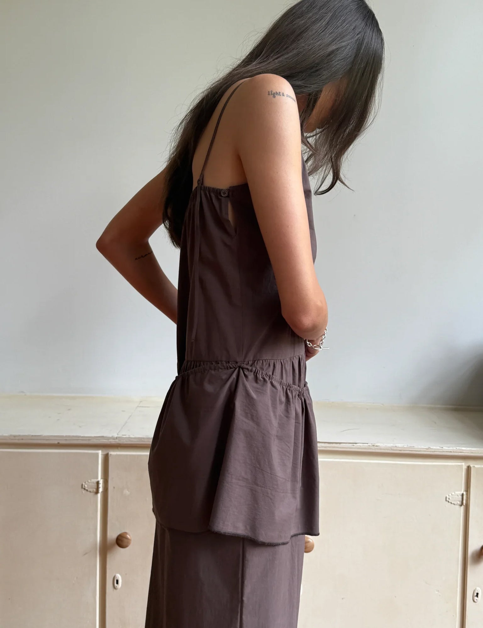 Deiji Studios Peplum Dress in Chocolate