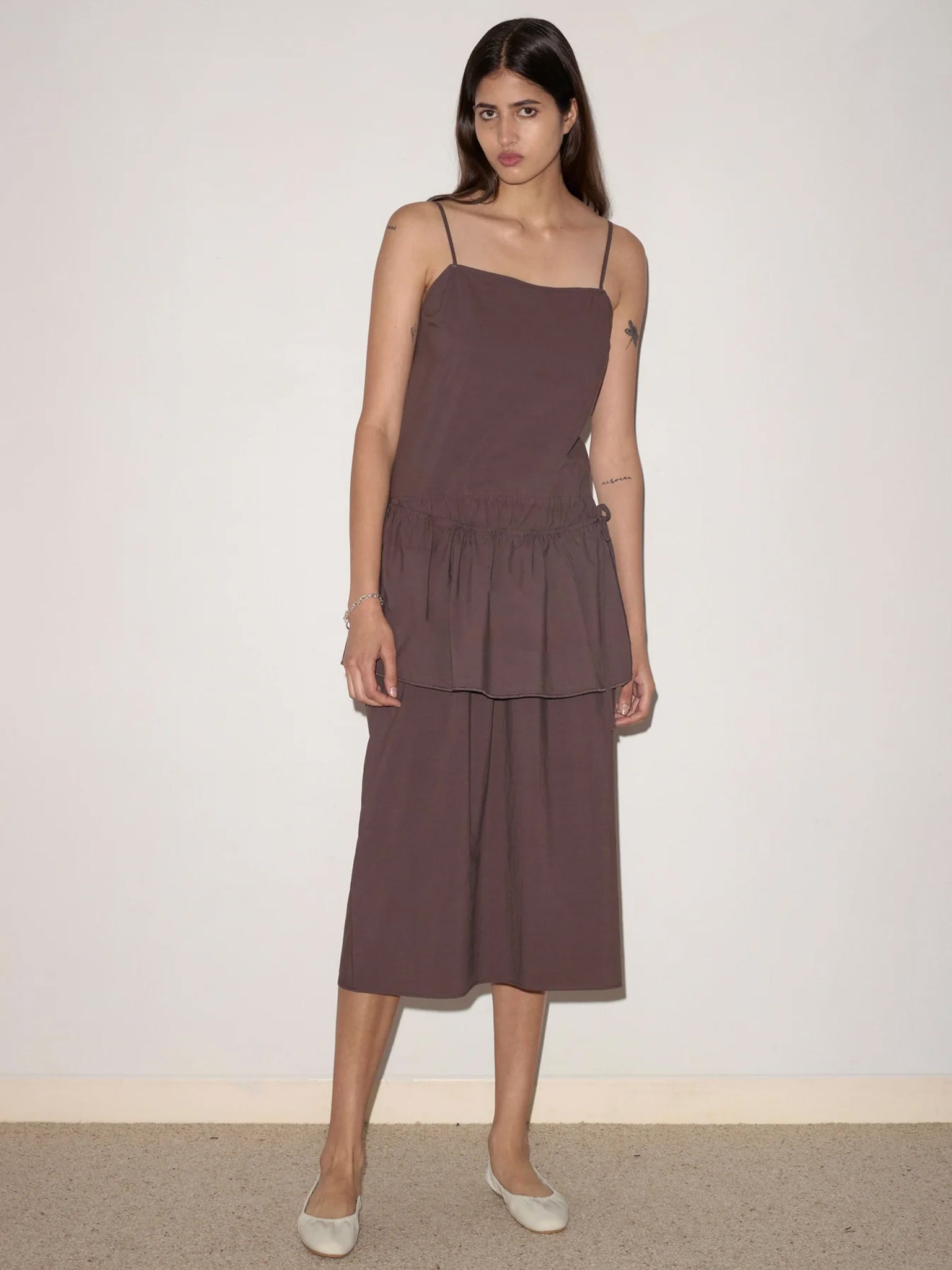 Deiji Studios Peplum Dress in Chocolate
