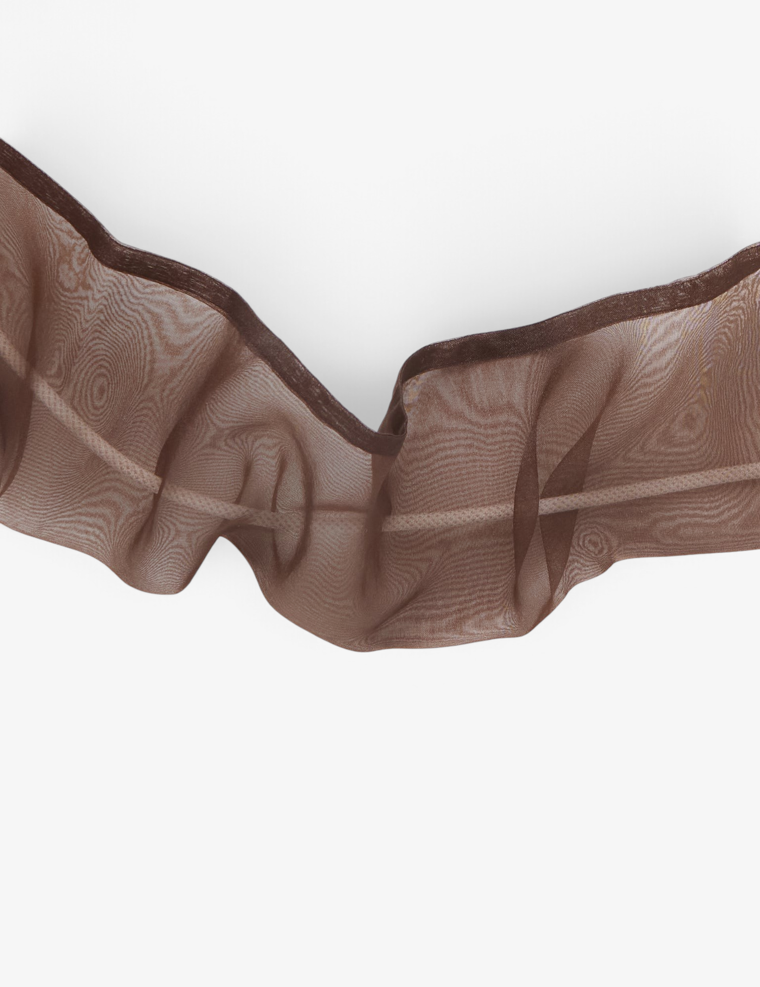 Sommer Iko Iko brown organza cord cover made from Japanese poly organza with a sheer, ruffled decorative design.