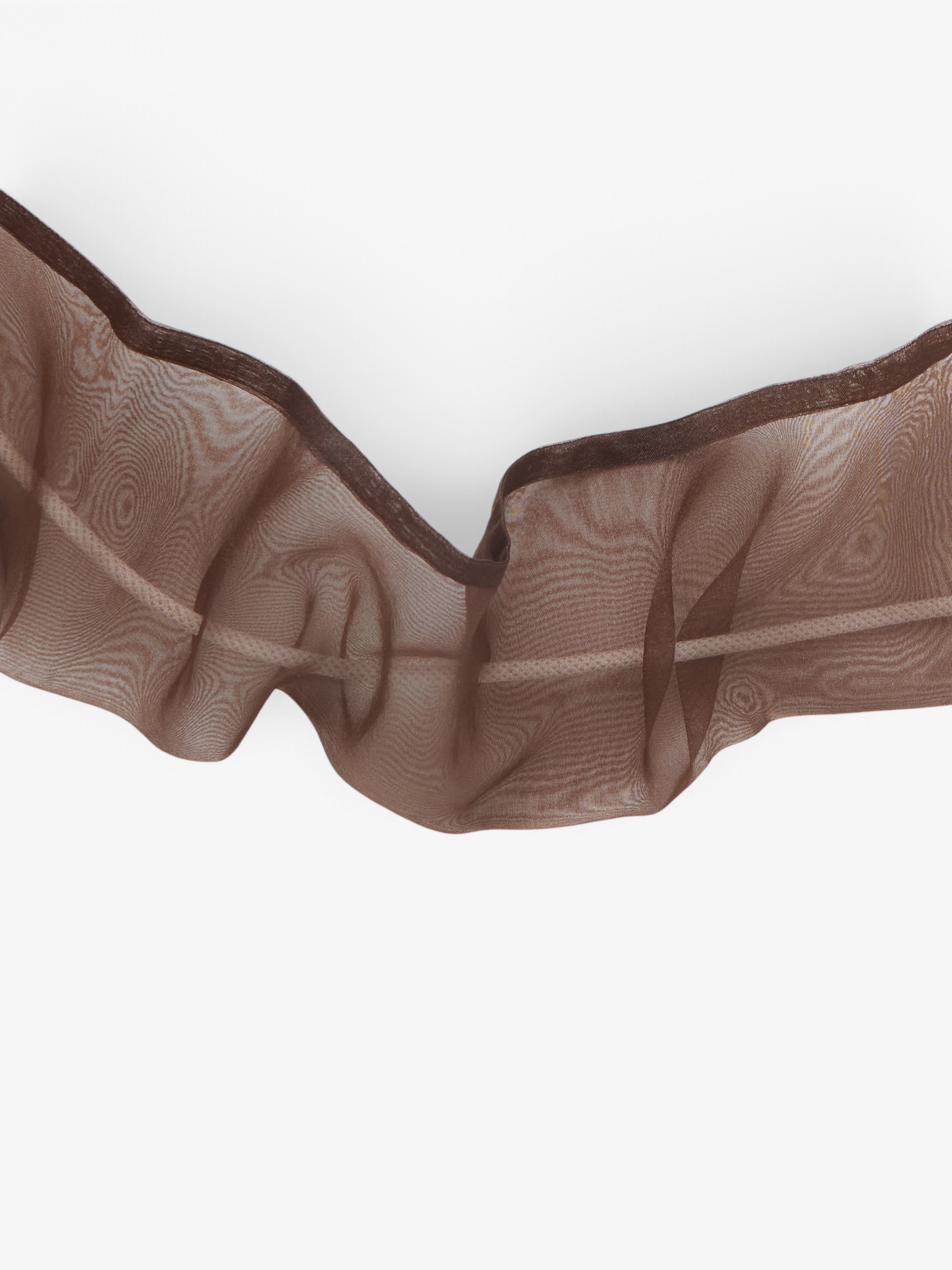 Sommer Iko Iko brown organza cord cover made from Japanese poly organza with a sheer, ruffled decorative design.