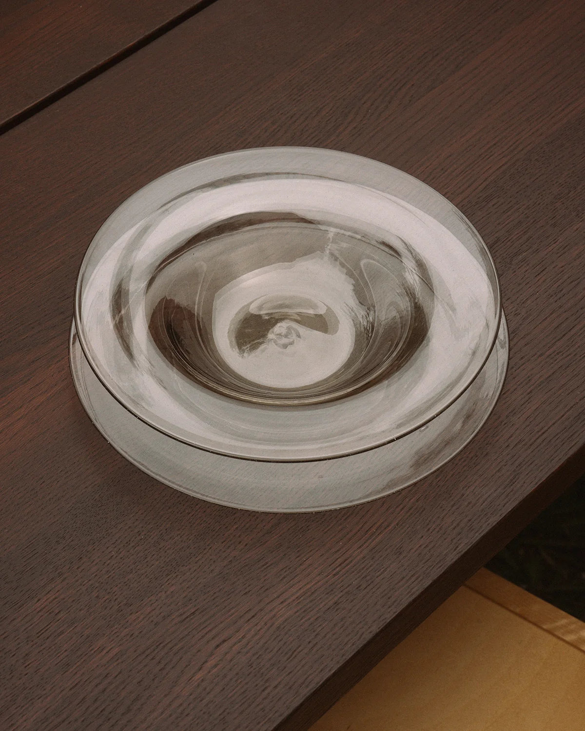 FRAMA Isle Glass Shallow Bowl in Light Smoke, curated by Shop Sommer in San Francisco.
