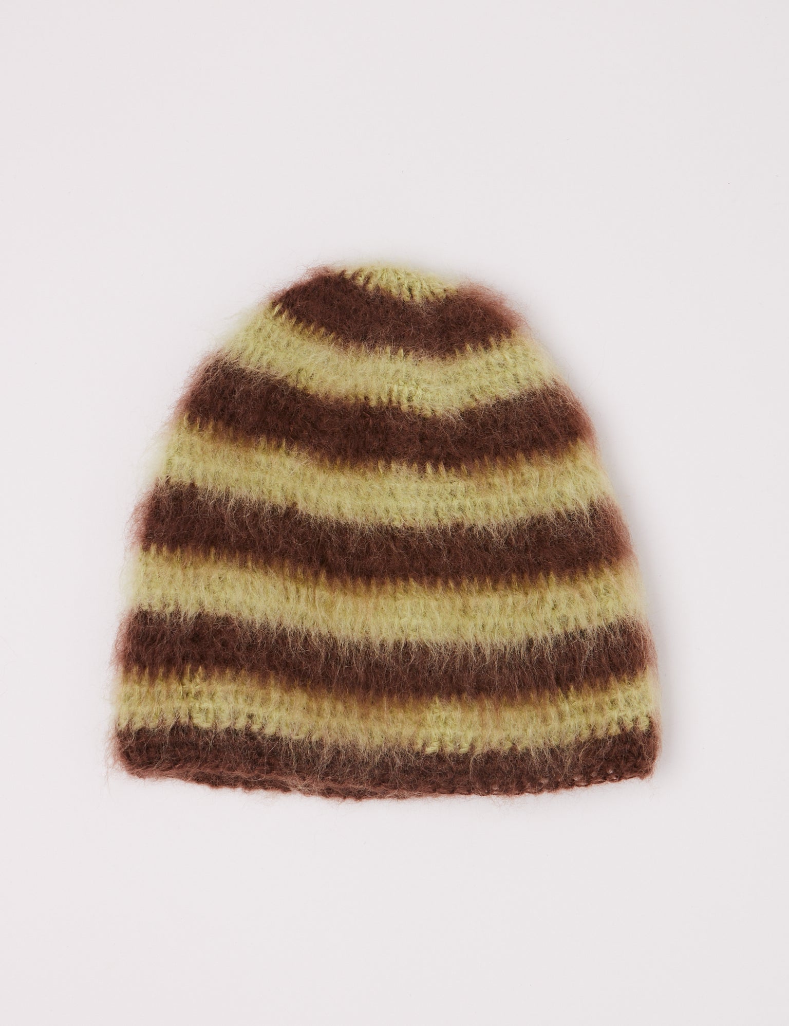 Lila Schaefer Brushed Mohair Hat Brown Green Stripe, curated by Shop Sommer in San Francisco.