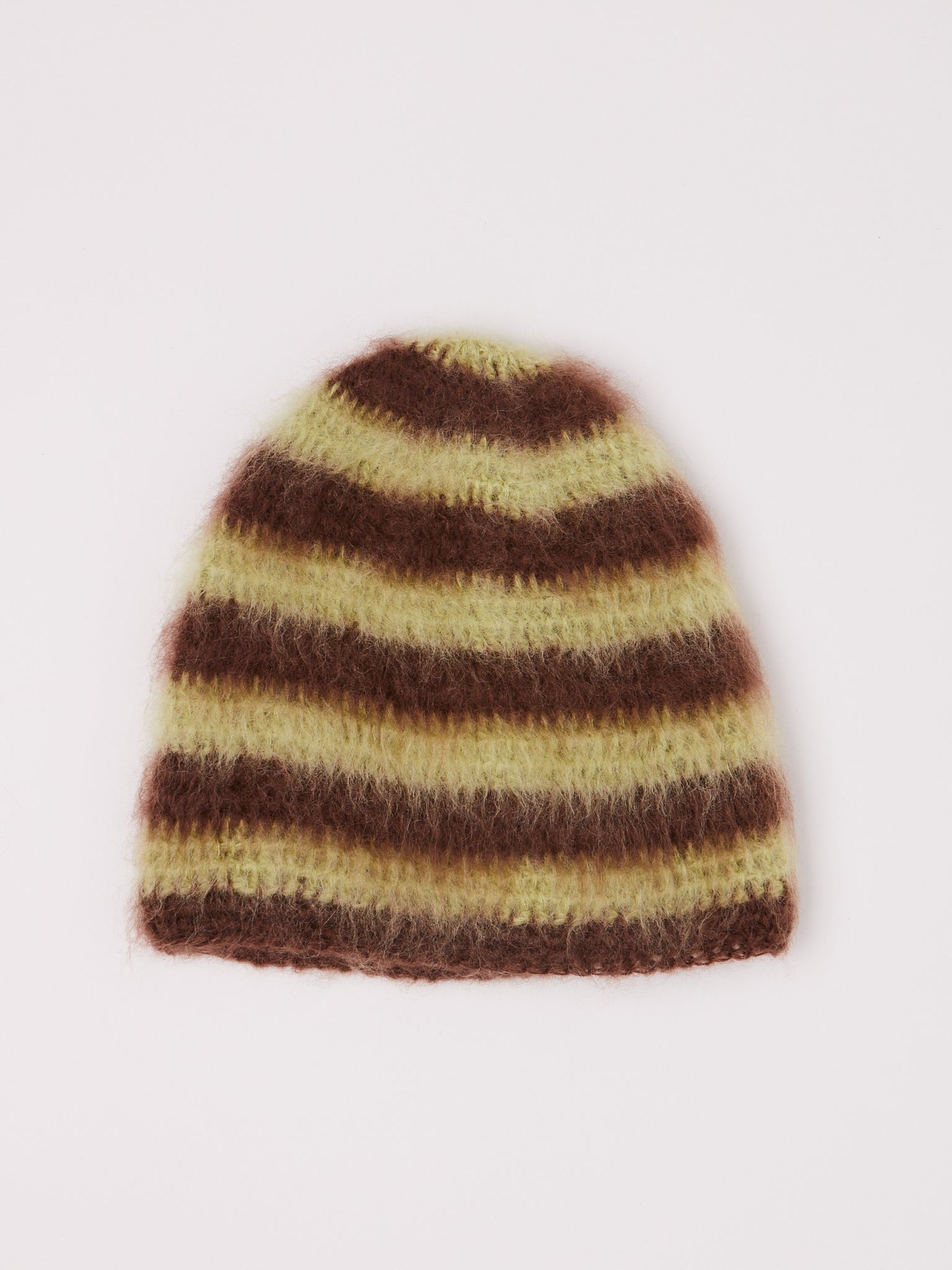 Lila Schaefer Brushed Mohair Hat Brown Green Stripe, curated by Shop Sommer in San Francisco.