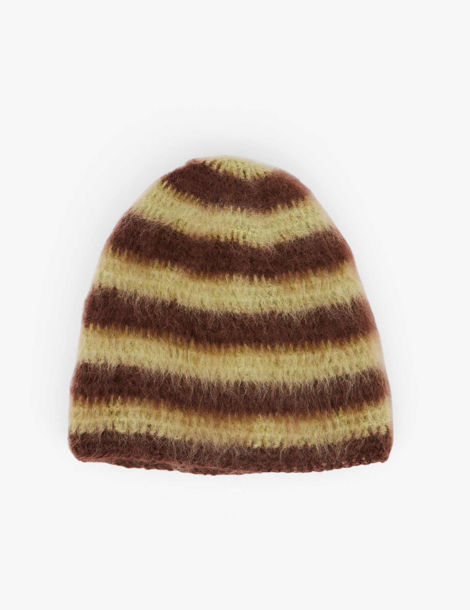 Lila Schaefer Brushed Mohair Hat Brown Green Stripe, curated by Shop Sommer in San Francisco.
