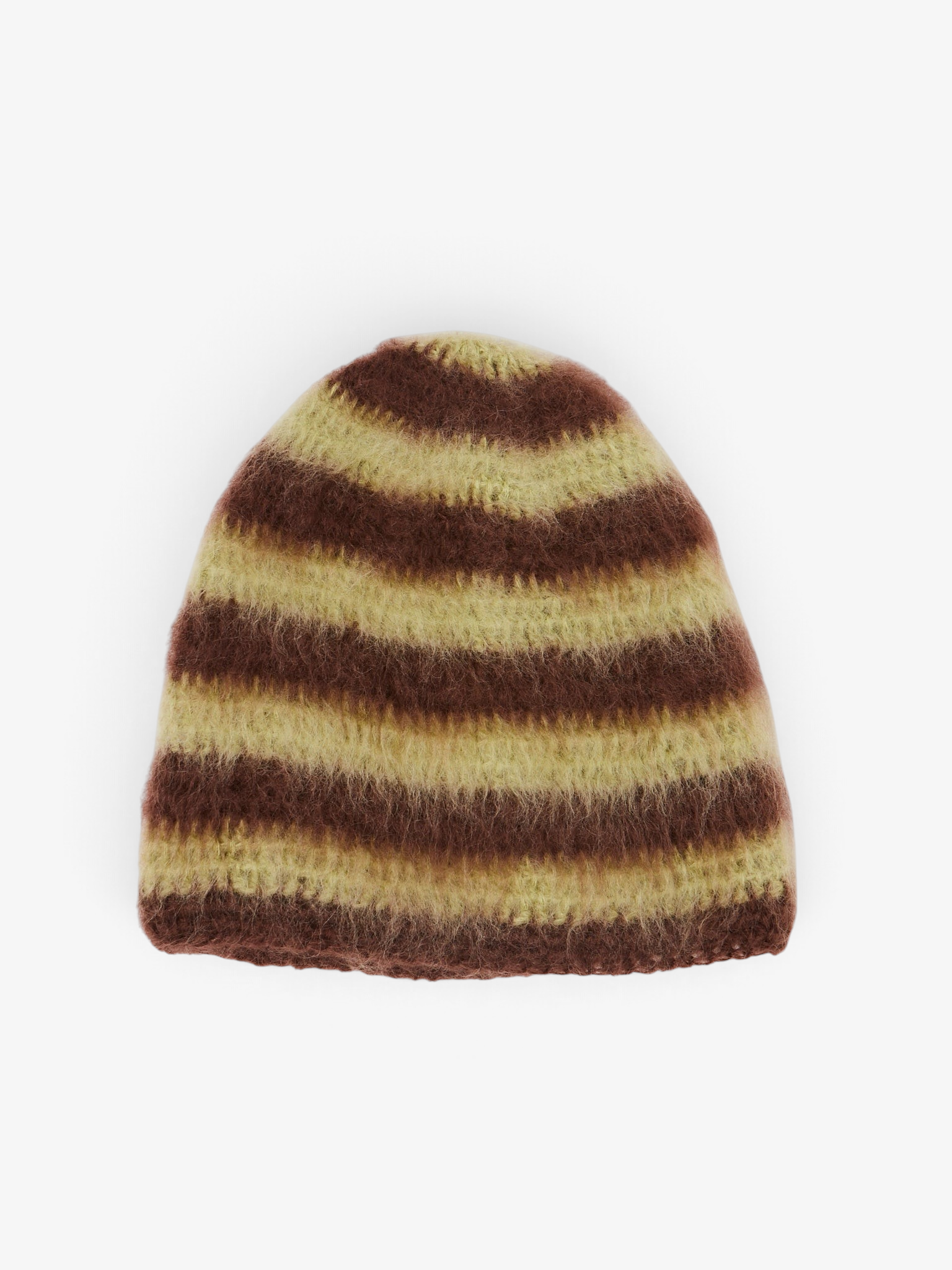 Lila Schaefer Brushed Mohair Hat Brown Green Stripe, curated by Shop Sommer in San Francisco.