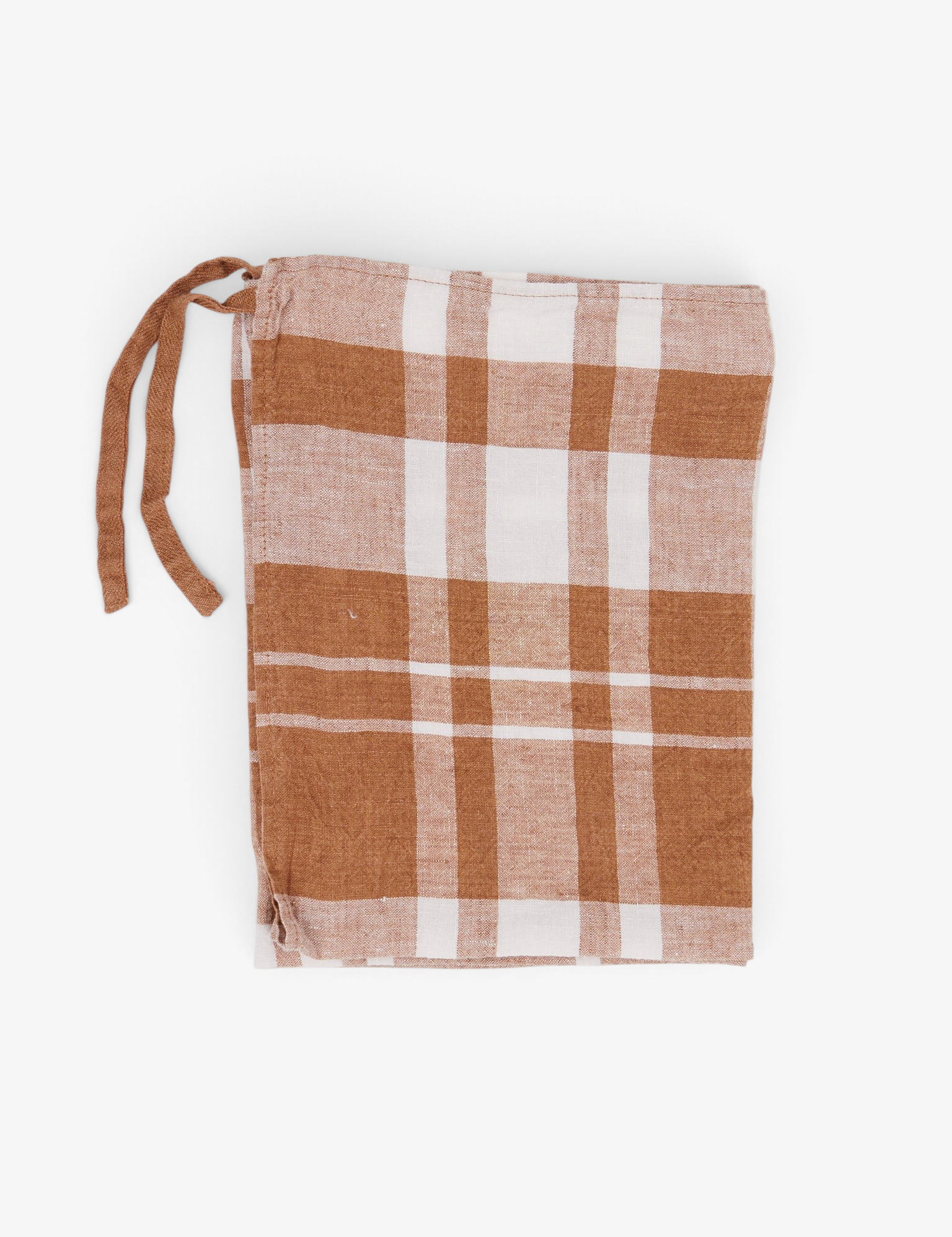 Apron Dish Towel in Coffee Checks from Linge Particulier, curated by Shop Sommer San Francisco.
