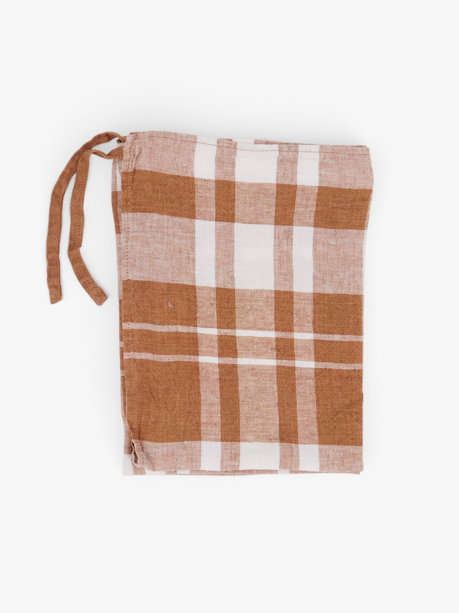 Apron Dish Towel in Coffee Checks from Linge Particulier, curated by Shop Sommer San Francisco.