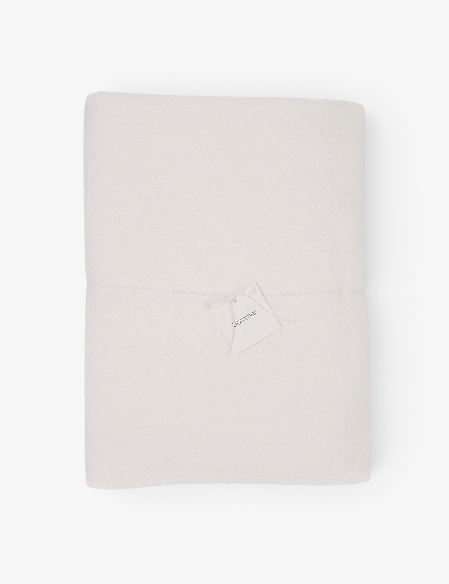 Sommer Ceremony Jacquard square tablecloth in white cotton linen with a subtle woven diamond motif