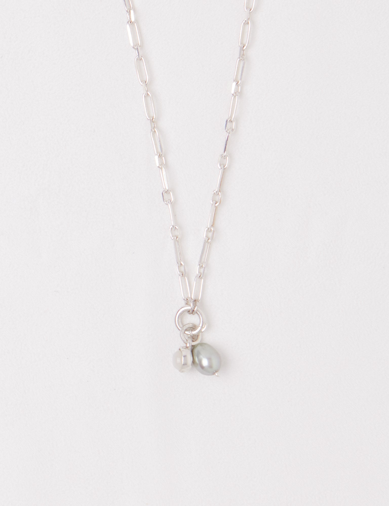 Nathalie Schreckenberg Medium Square Chain Necklace with Pearl and Moonstone Charms, curated by Shop Sommer in San Francisco.