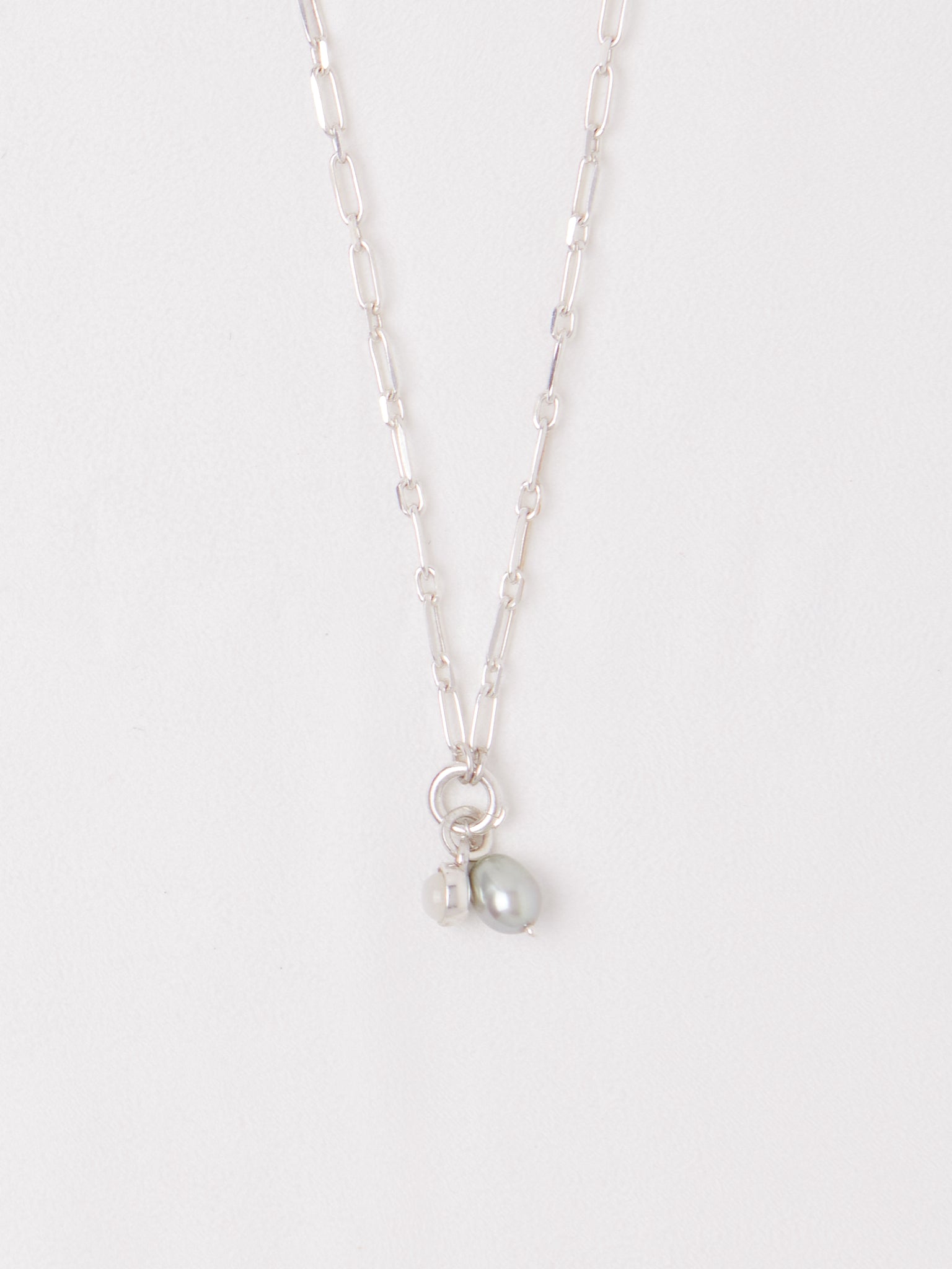 Nathalie Schreckenberg Medium Square Chain Necklace with Pearl and Moonstone Charms, curated by Shop Sommer in San Francisco.