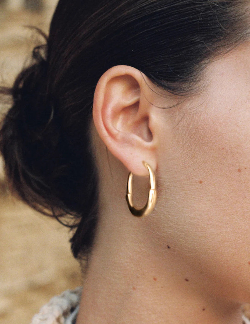 Sapir Bachar Gold Rectangle Step Hoops, curated by Shop Sommer in San Francisco.