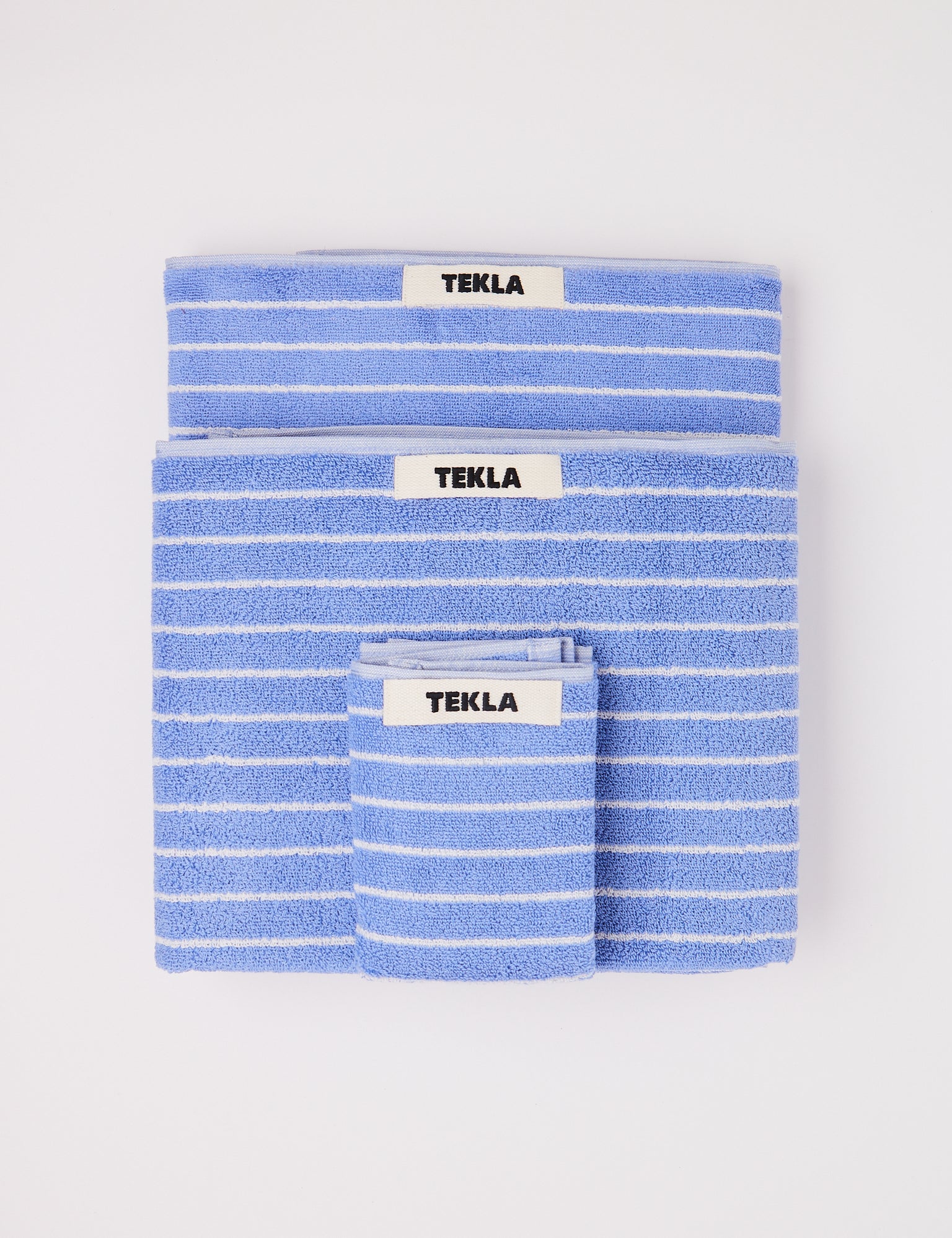 Tekla Towel Clear Blue Stripes, curated by Shop Sommer in San Francisco.