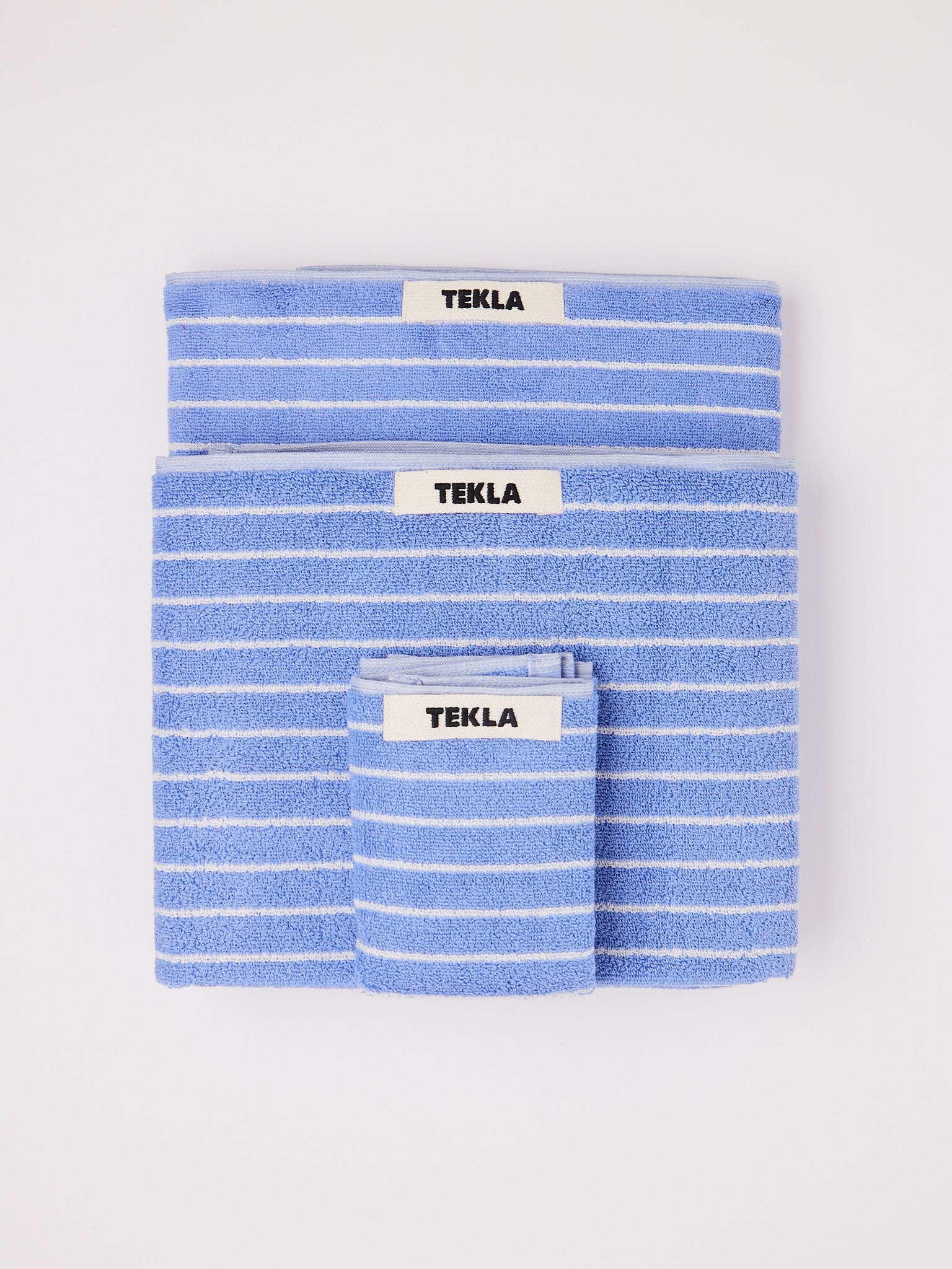Tekla Towel Clear Blue Stripes, curated by Shop Sommer in San Francisco.