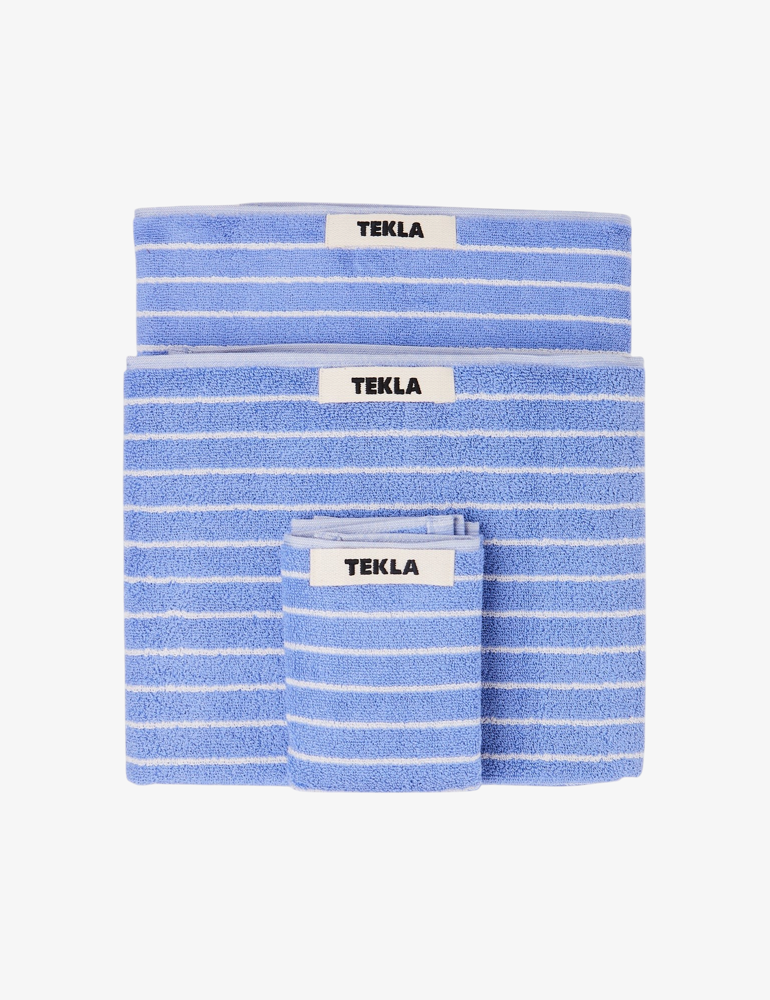 Tekla Towel Clear Blue Stripes, curated by Shop Sommer in San Francisco.