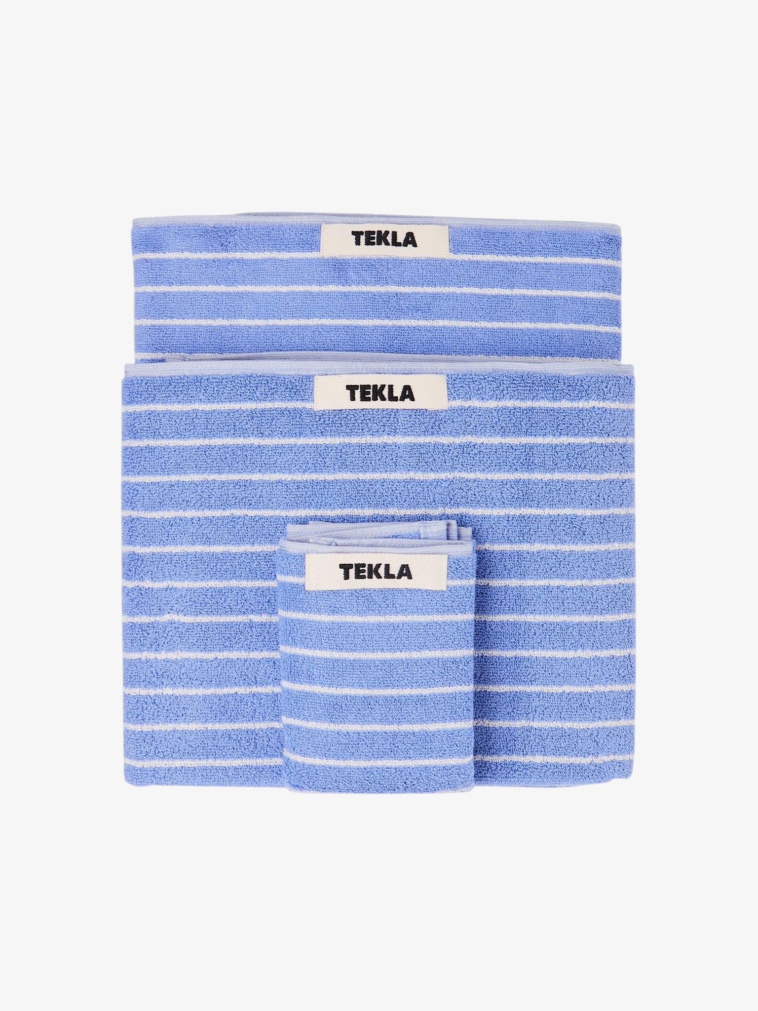 Tekla Towel Clear Blue Stripes, curated by Shop Sommer in San Francisco.