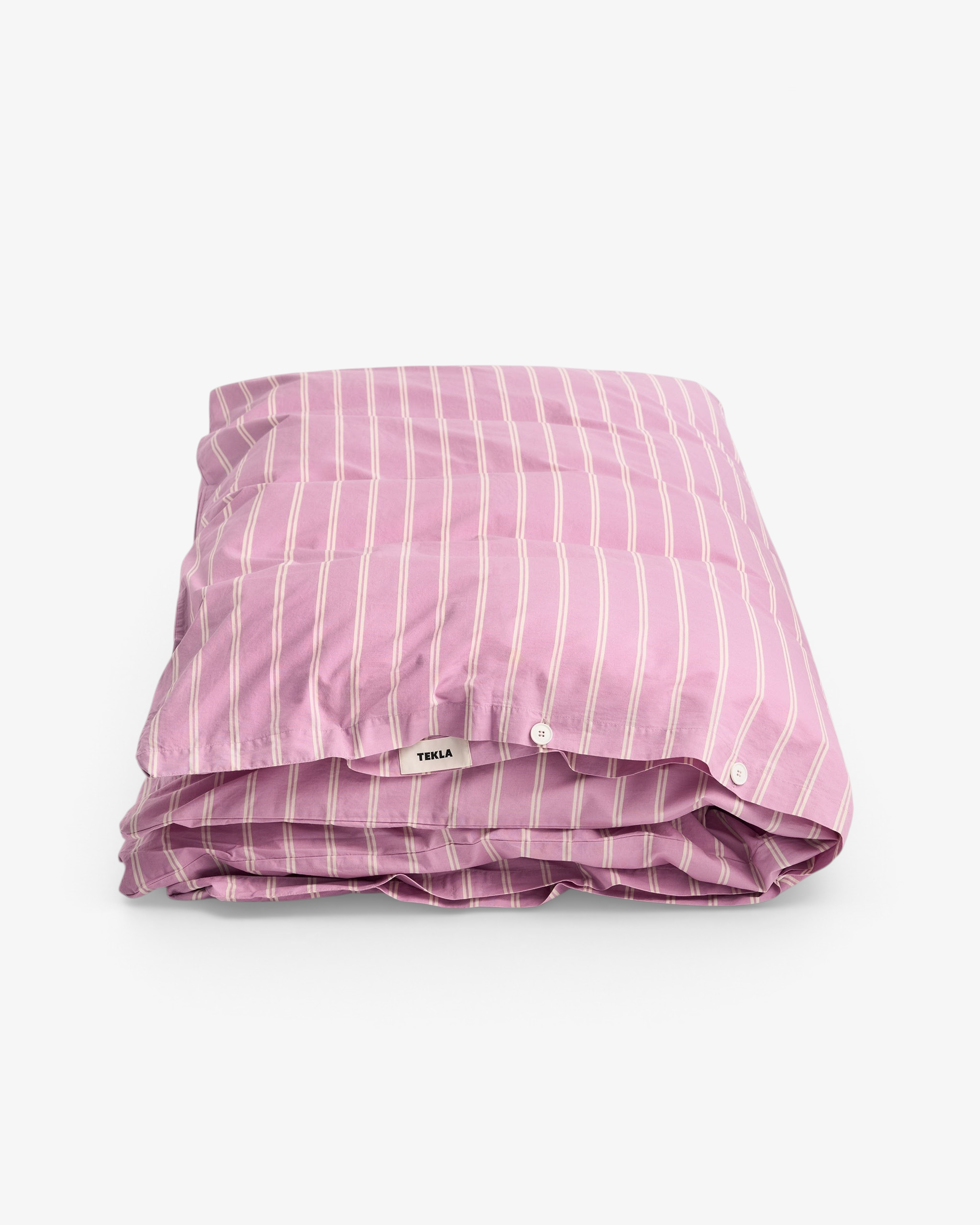 Tekla Mallow Pink Stripes Duvet Cover, curated by Shop Sommer in San Francisco.