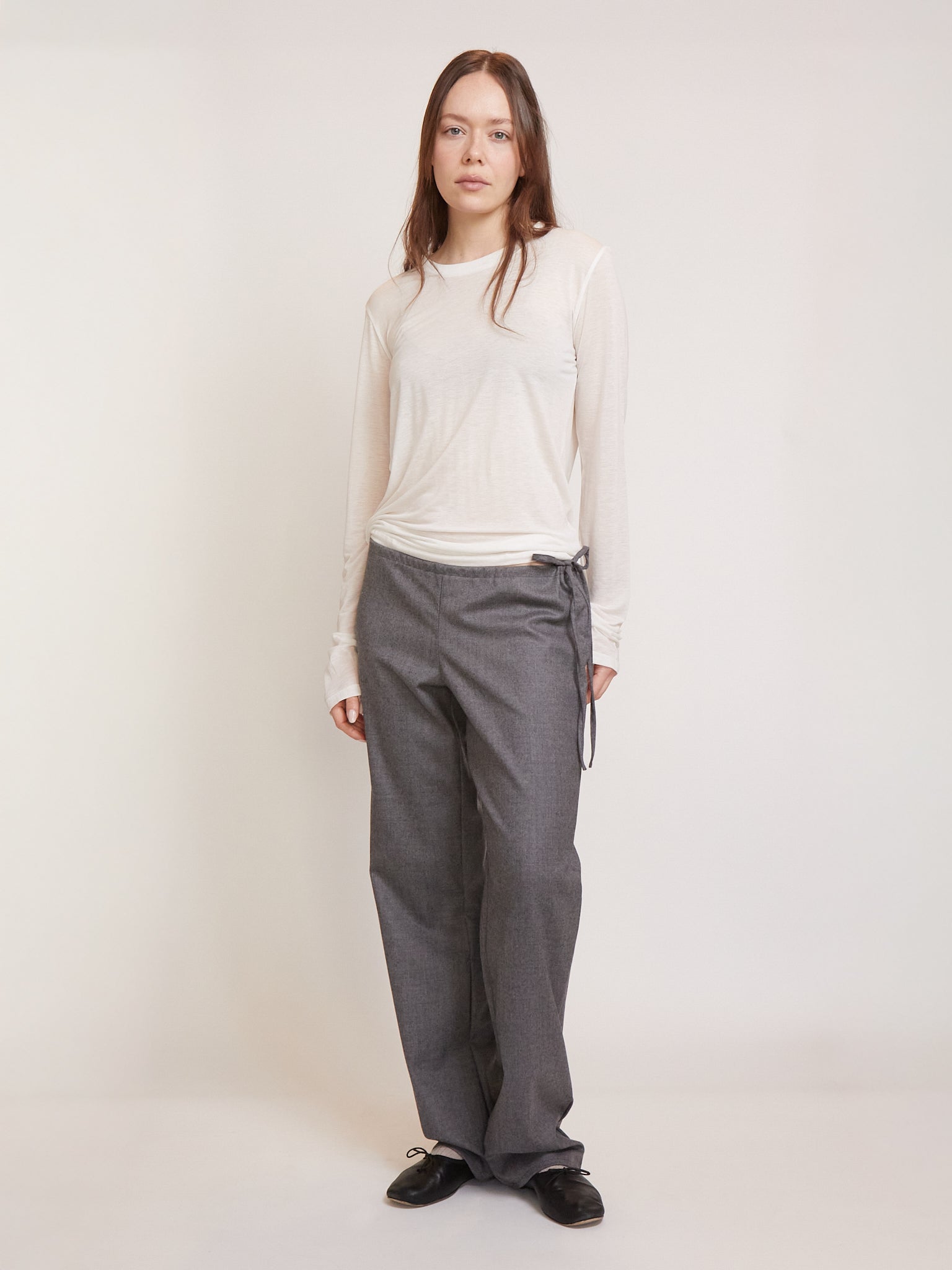 Tie Pants in Grey Wool