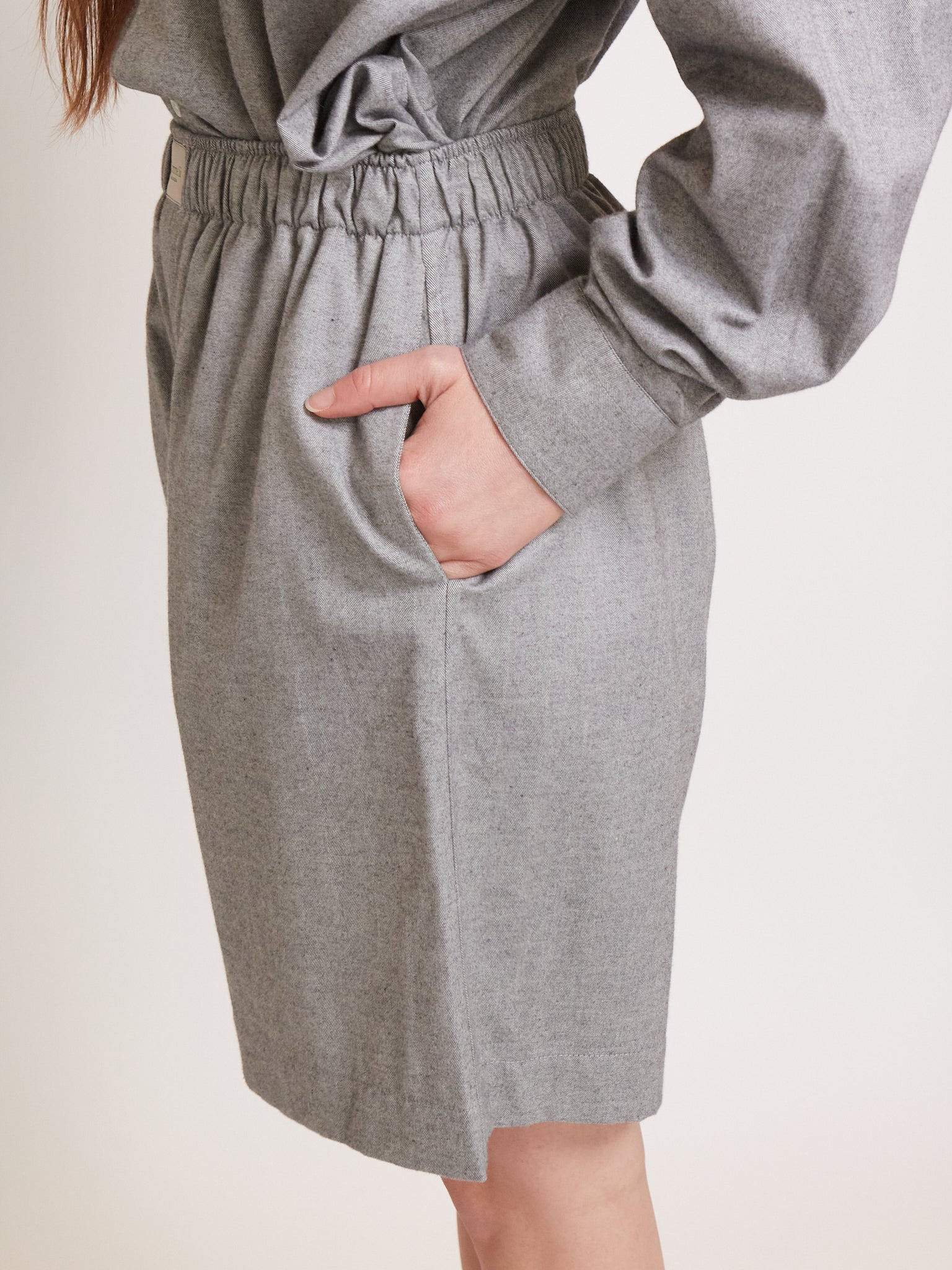 Comme Si La Boxer Bermuda Light Grey Cotton Flannel, curated by Shop Sommer in San Francisco.