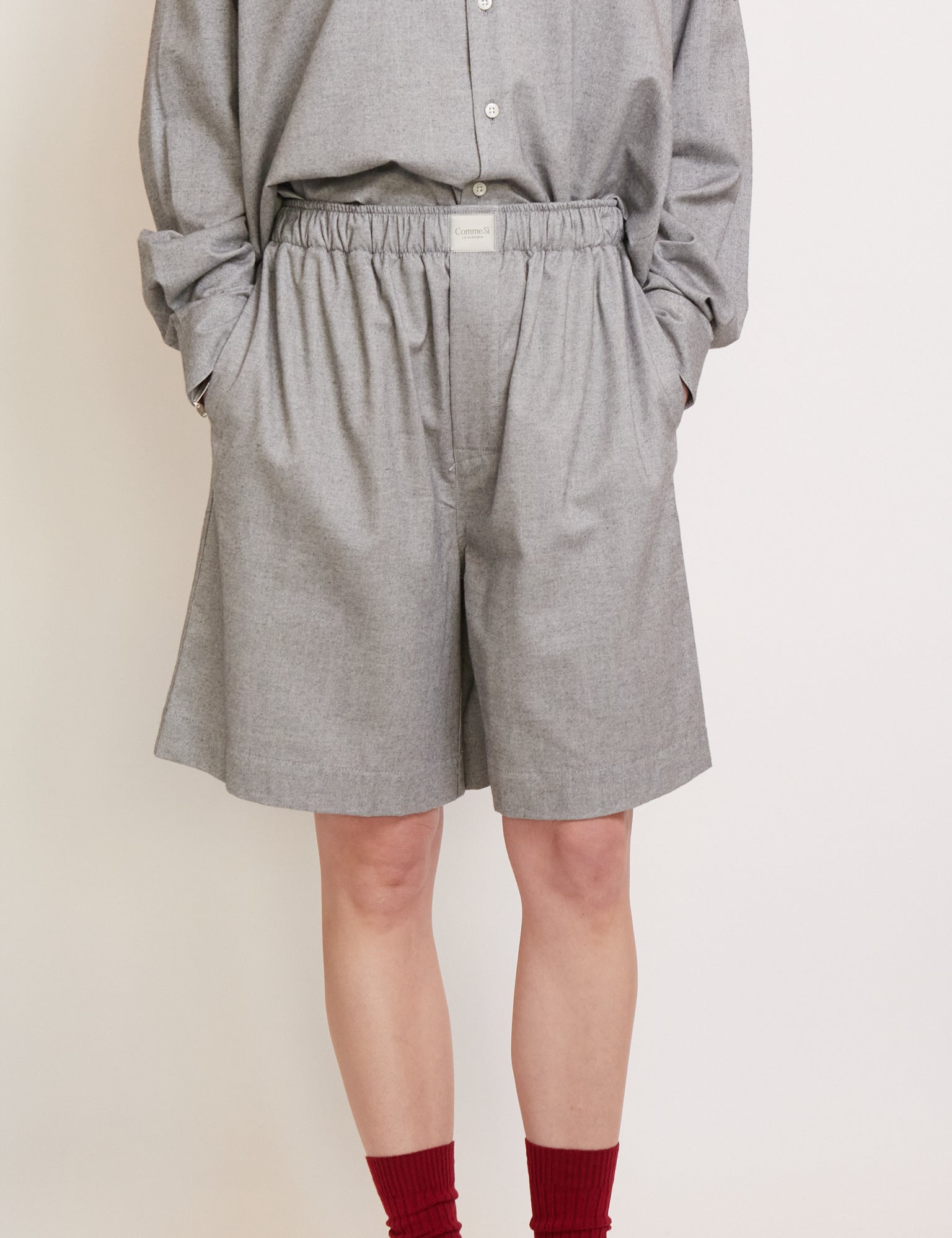 Comme Si La Boxer Bermuda Light Grey Cotton Flannel, curated by Shop Sommer in San Francisco.