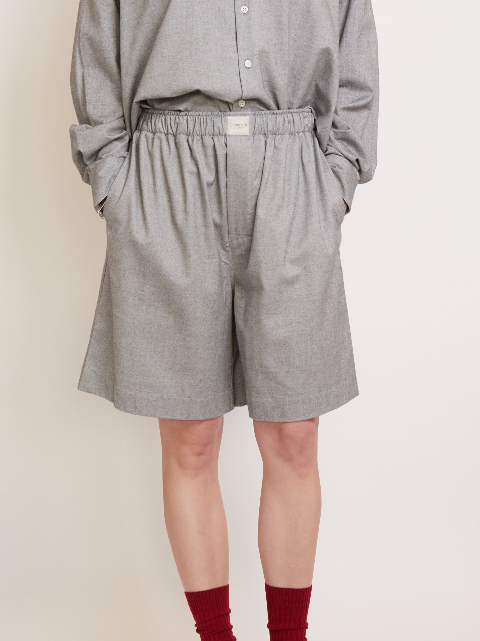 Comme Si La Boxer Bermuda Light Grey Cotton Flannel, curated by Shop Sommer in San Francisco.