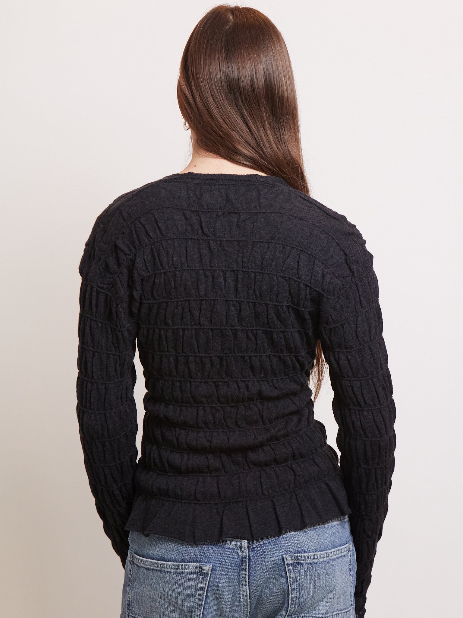 Cordera Merino Wool Gathered Cardigan Anthracite, curated by Shop Sommer in San Francisco.