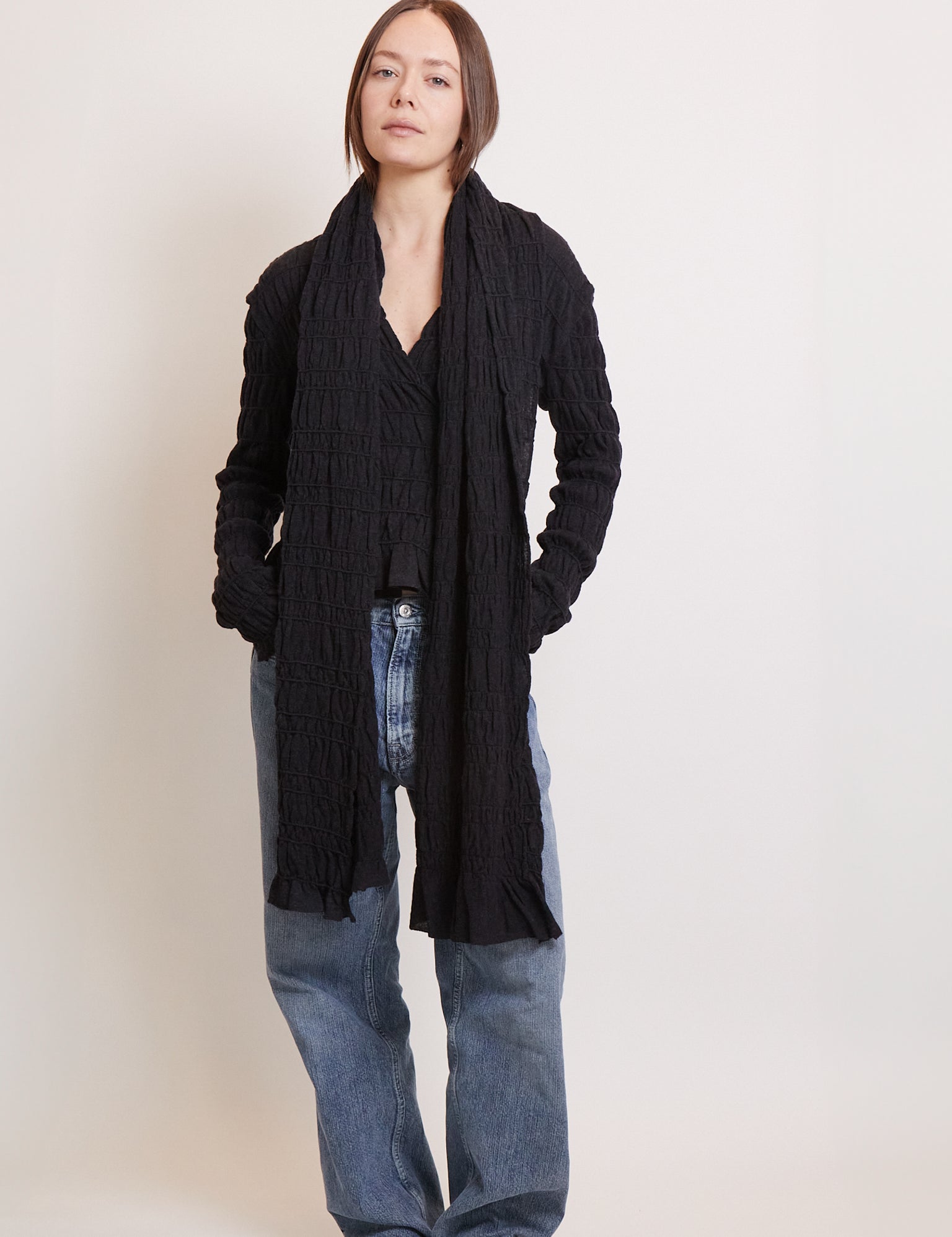 Cordera Merino Wool Gathered Wrap Anthracite, curated by Shop Sommer in San Francisco.