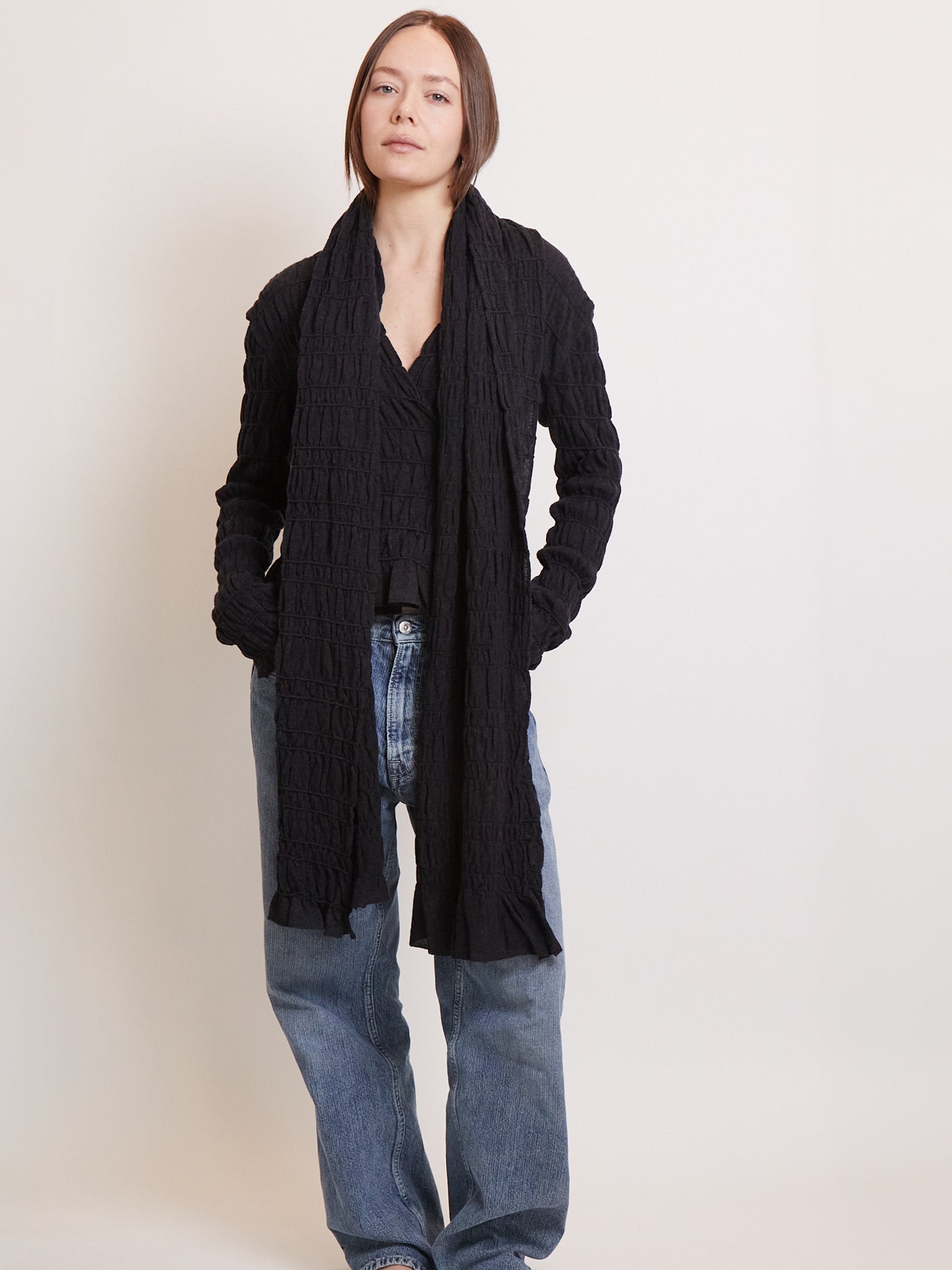 Cordera Merino Wool Gathered Wrap Anthracite, curated by Shop Sommer in San Francisco.