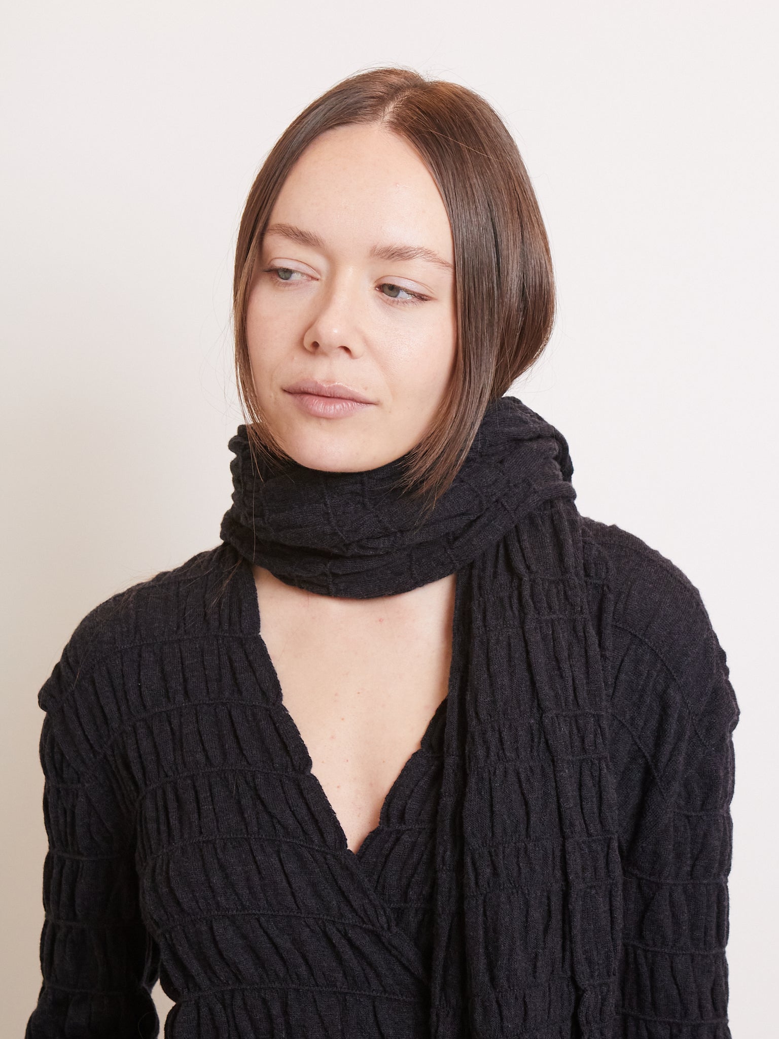 Cordera Merino Wool Gathered Wrap Anthracite, curated by Shop Sommer in San Francisco.