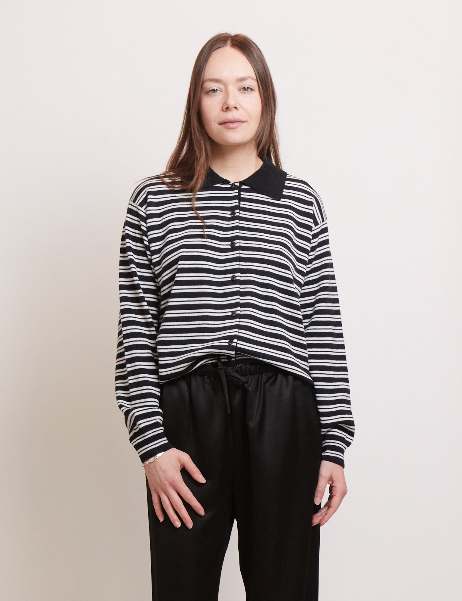 Cordera Merino Wool Striped Polo Cardigan, curated by Shop Sommer in San Francisco.