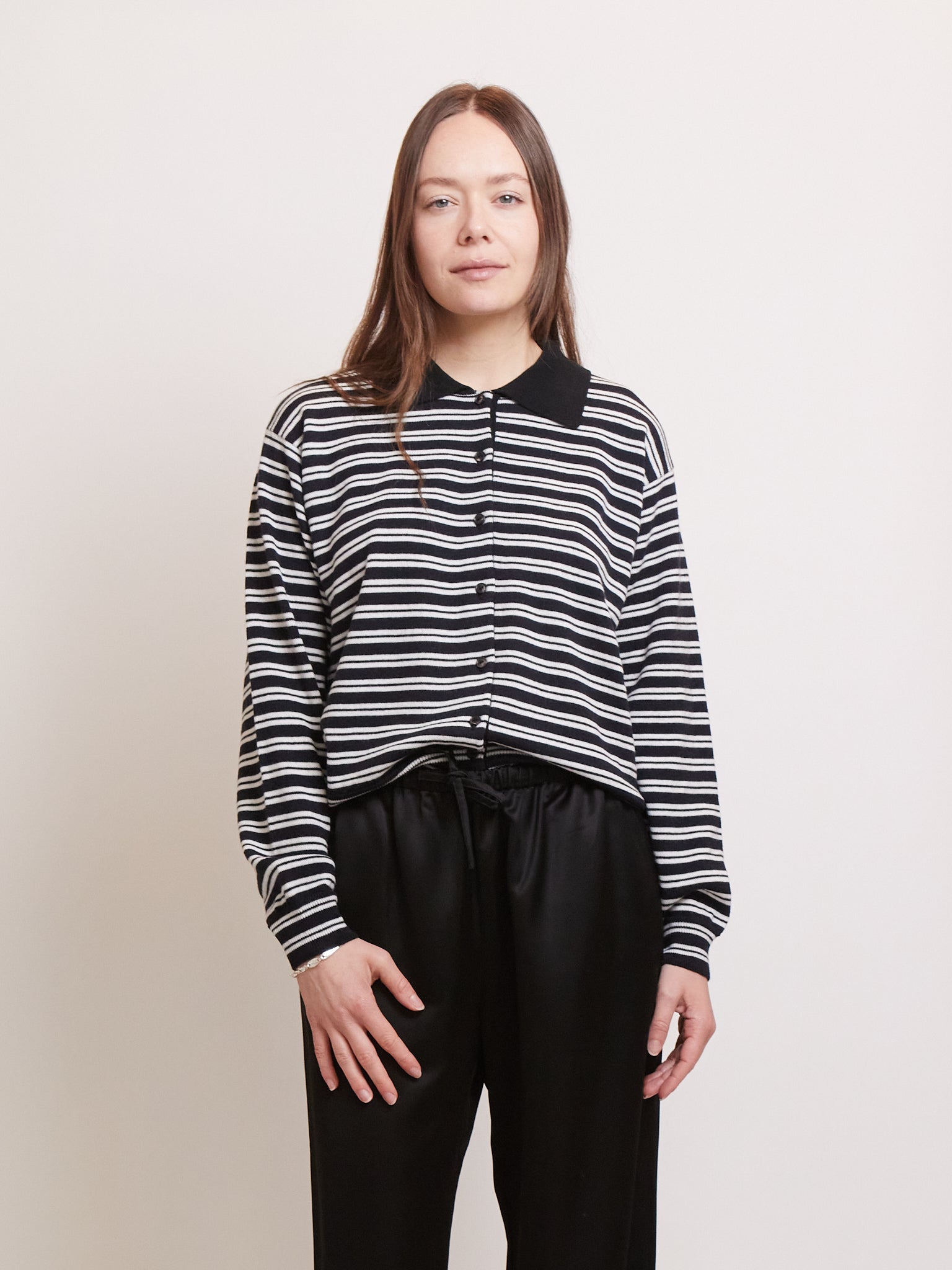 Cordera Merino Wool Striped Polo Cardigan, curated by Shop Sommer in San Francisco.