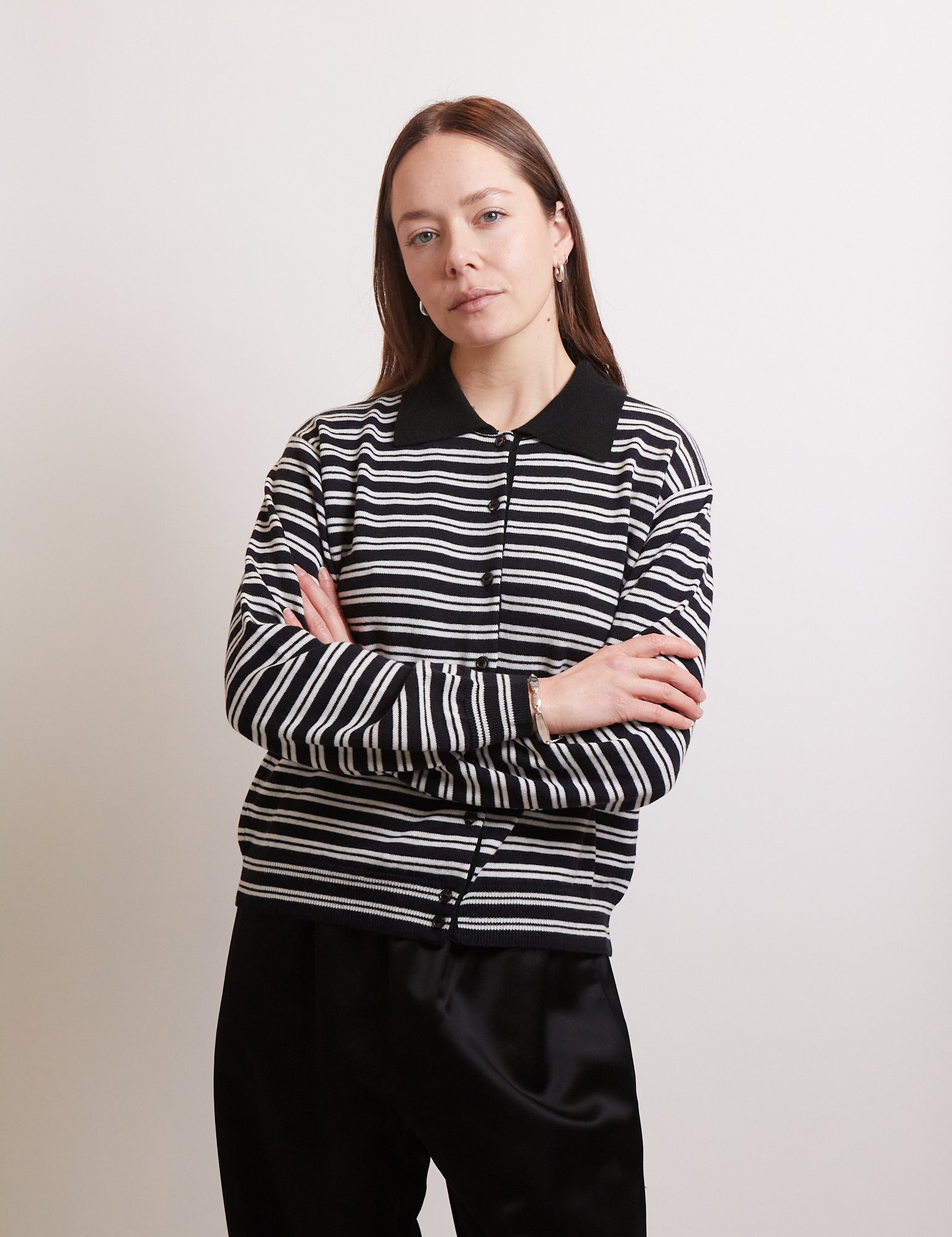 Cordera Merino Wool Striped Polo Cardigan, curated by Shop Sommer in San Francisco.