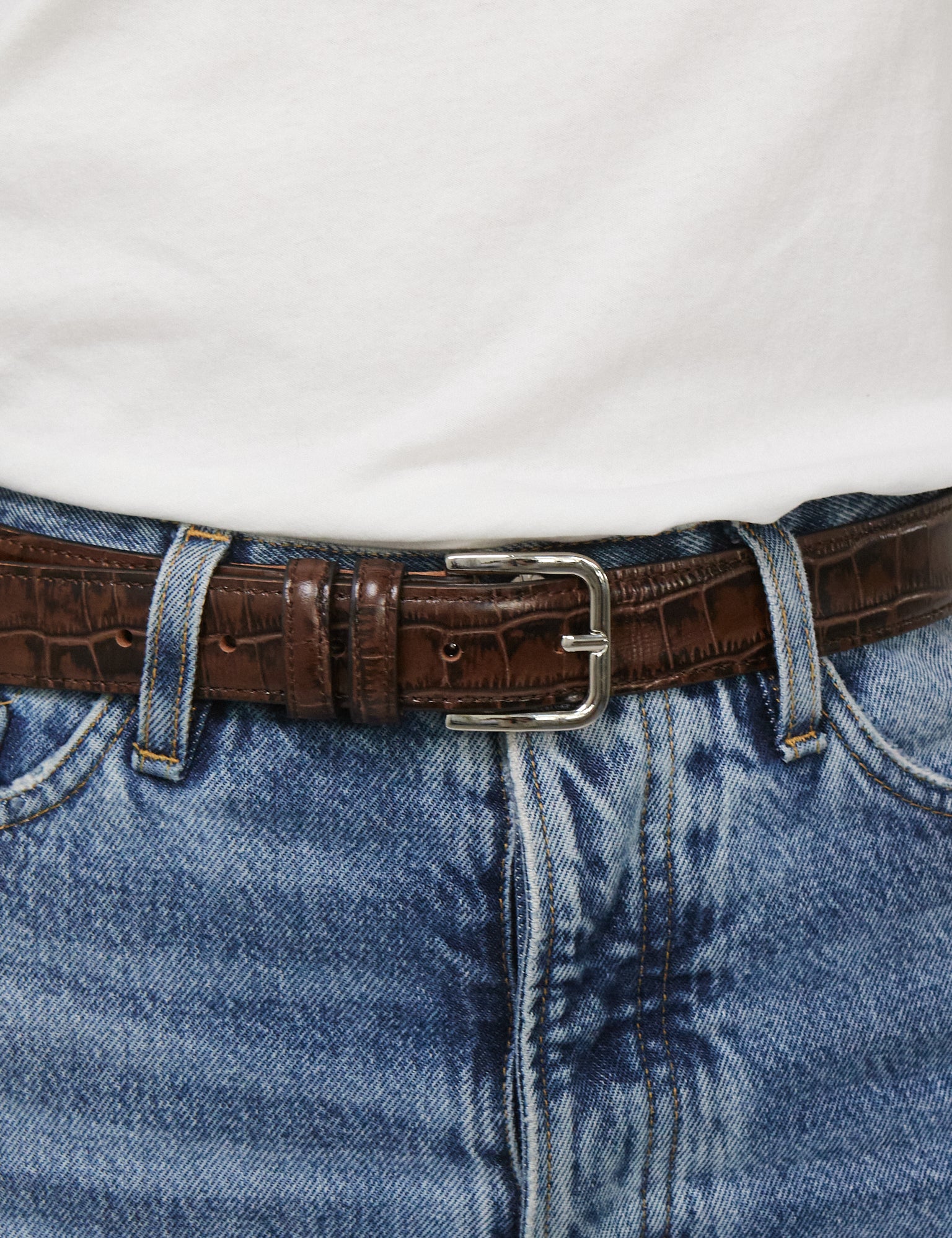 Classic Belt in Brown Crocodile by Cordera, curated by Shop Sommer in San Francisco. 