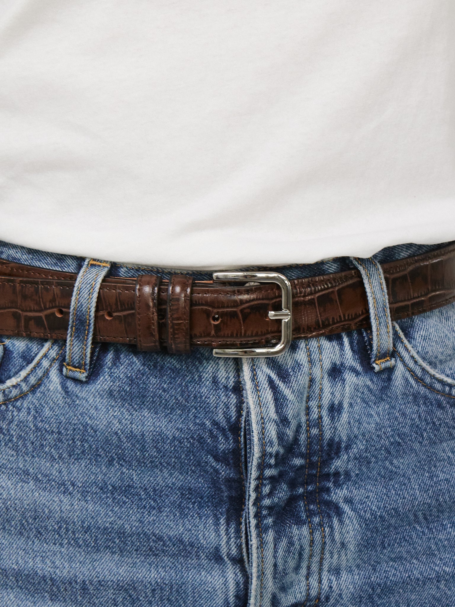 Classic Belt in Brown Crocodile by Cordera, curated by Shop Sommer in San Francisco. 