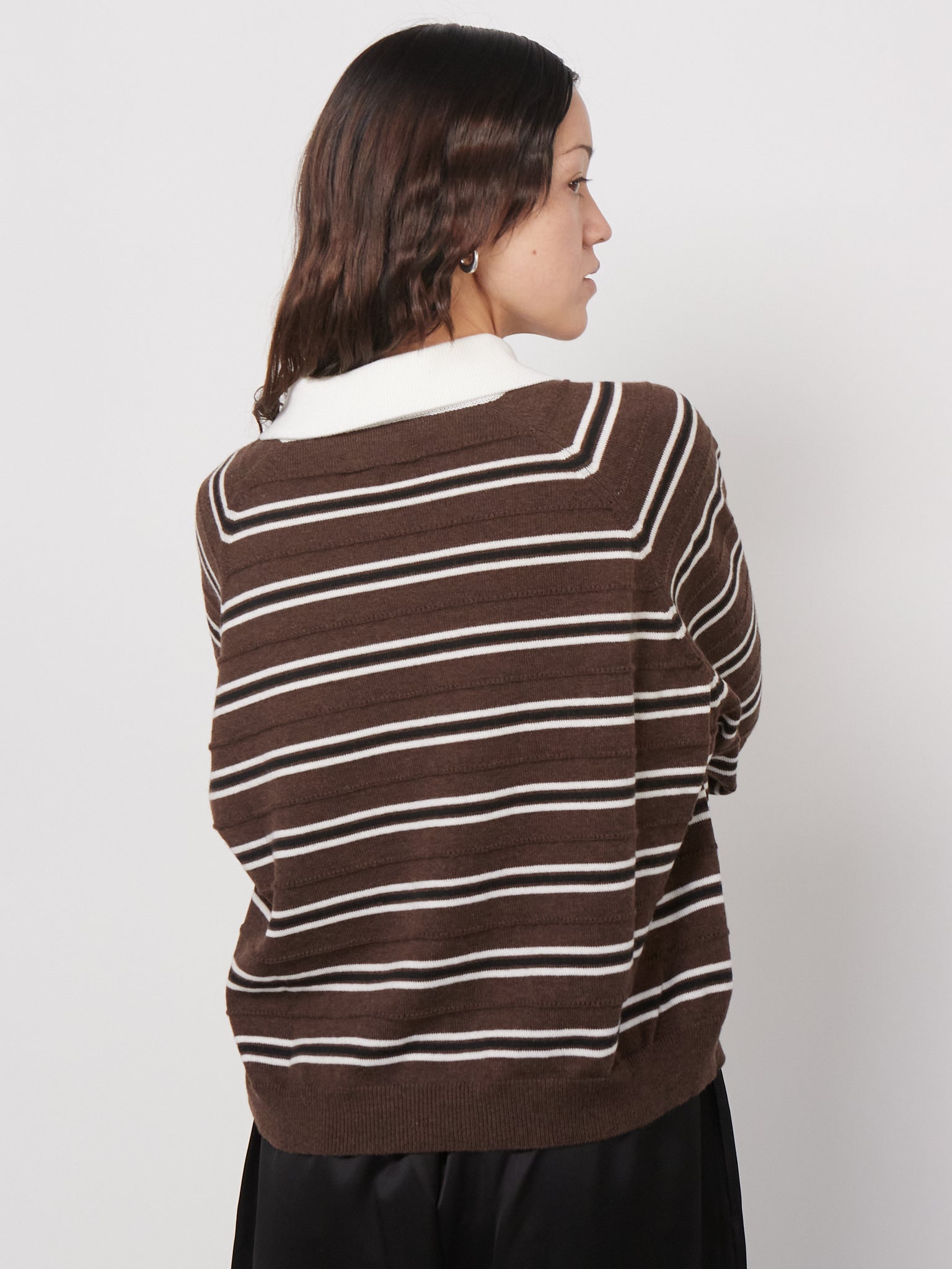 Merino Wool Striped Polo in Brown by Cordera, curated by Shop Sommer in San Francisco. 
