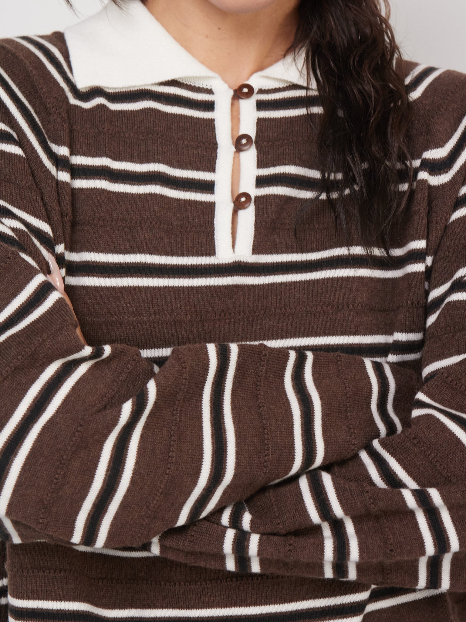 Merino Wool Striped Polo in Brown by Cordera, curated by Shop Sommer in San Francisco. 