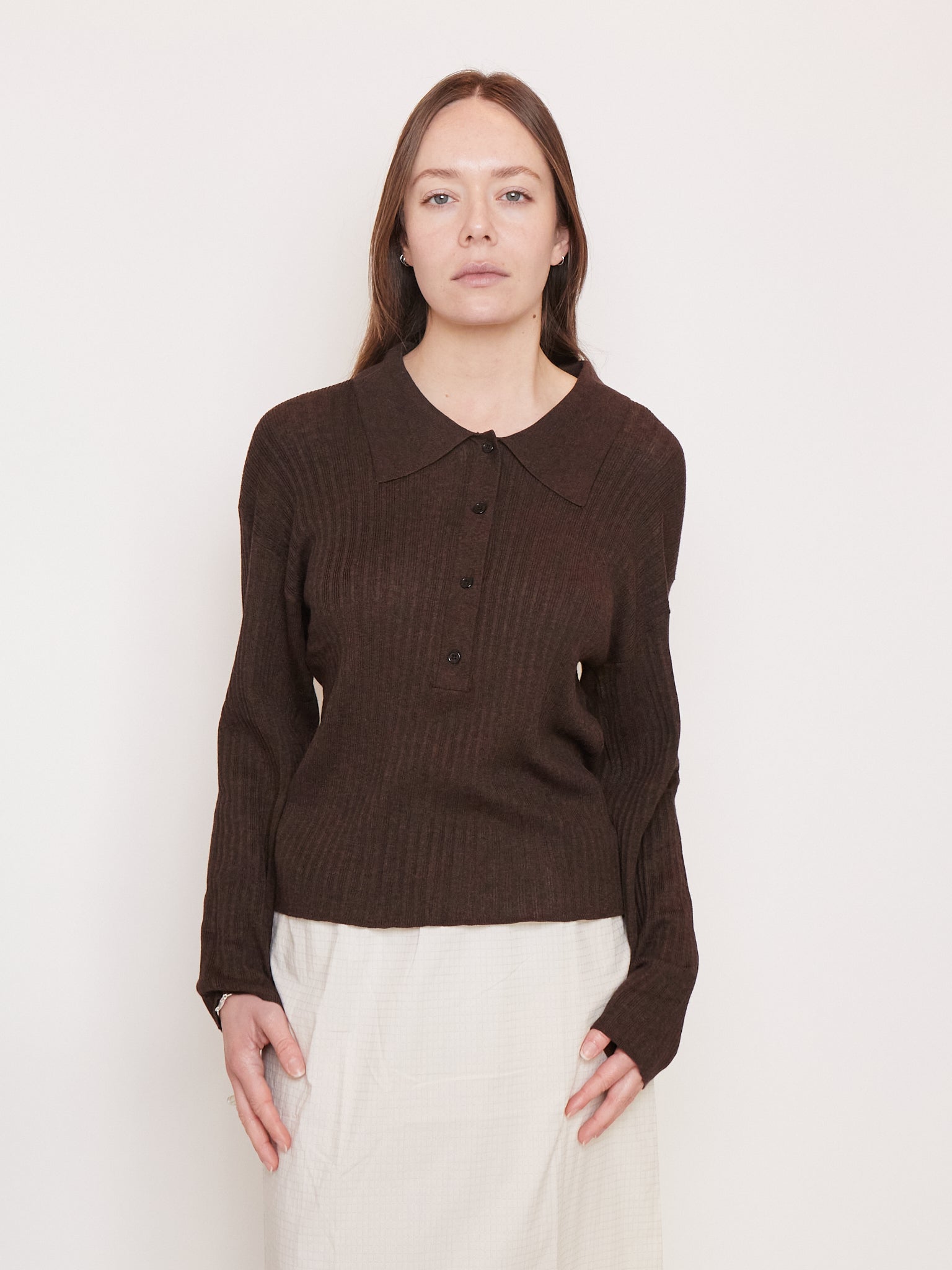 Deiji Studios Polo Knit Dark Almond, curated by Shop Sommer in San Francisco.