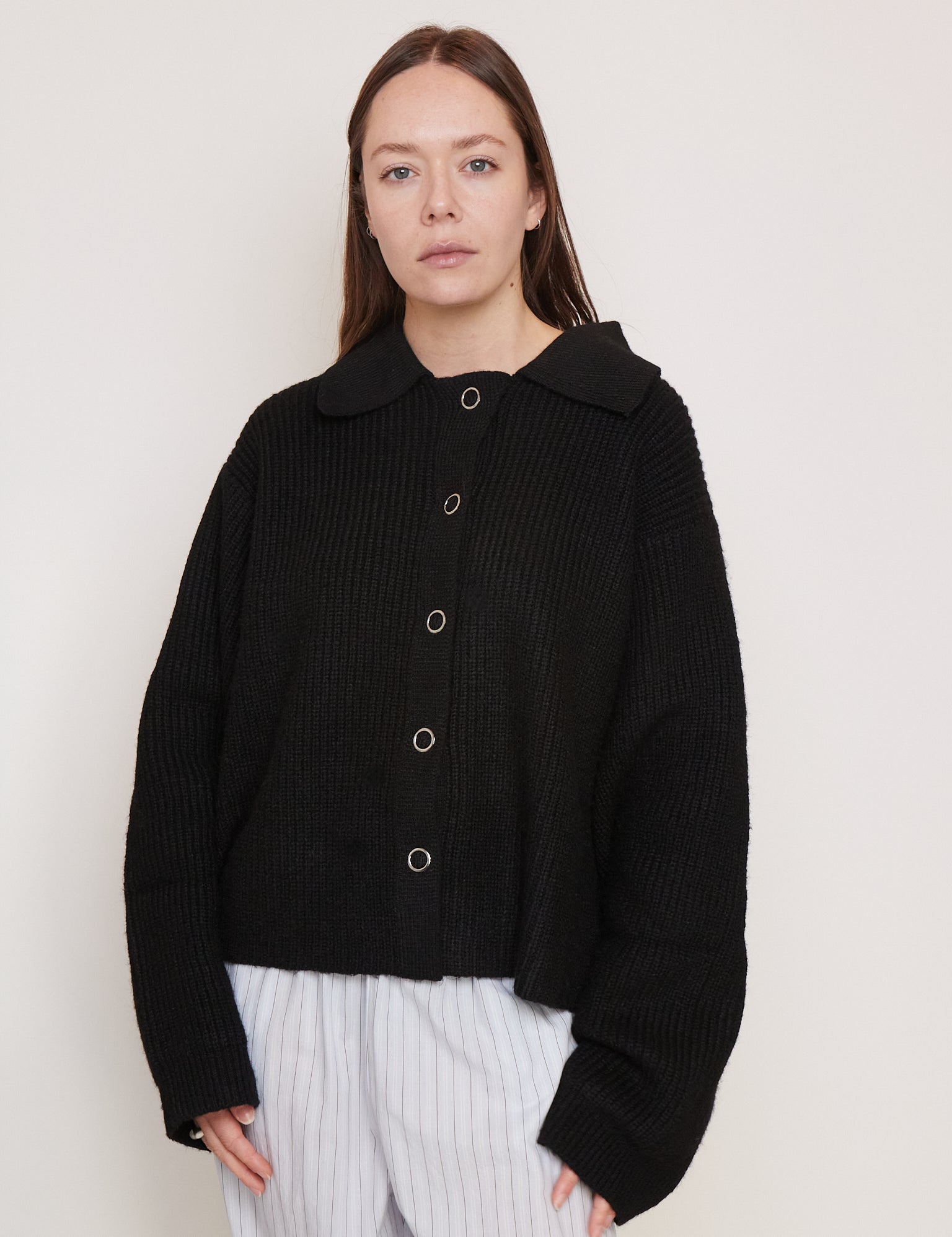 Deiji Studios Stud Cardi Knit Black, curated by Shop Sommer in San Francisco.