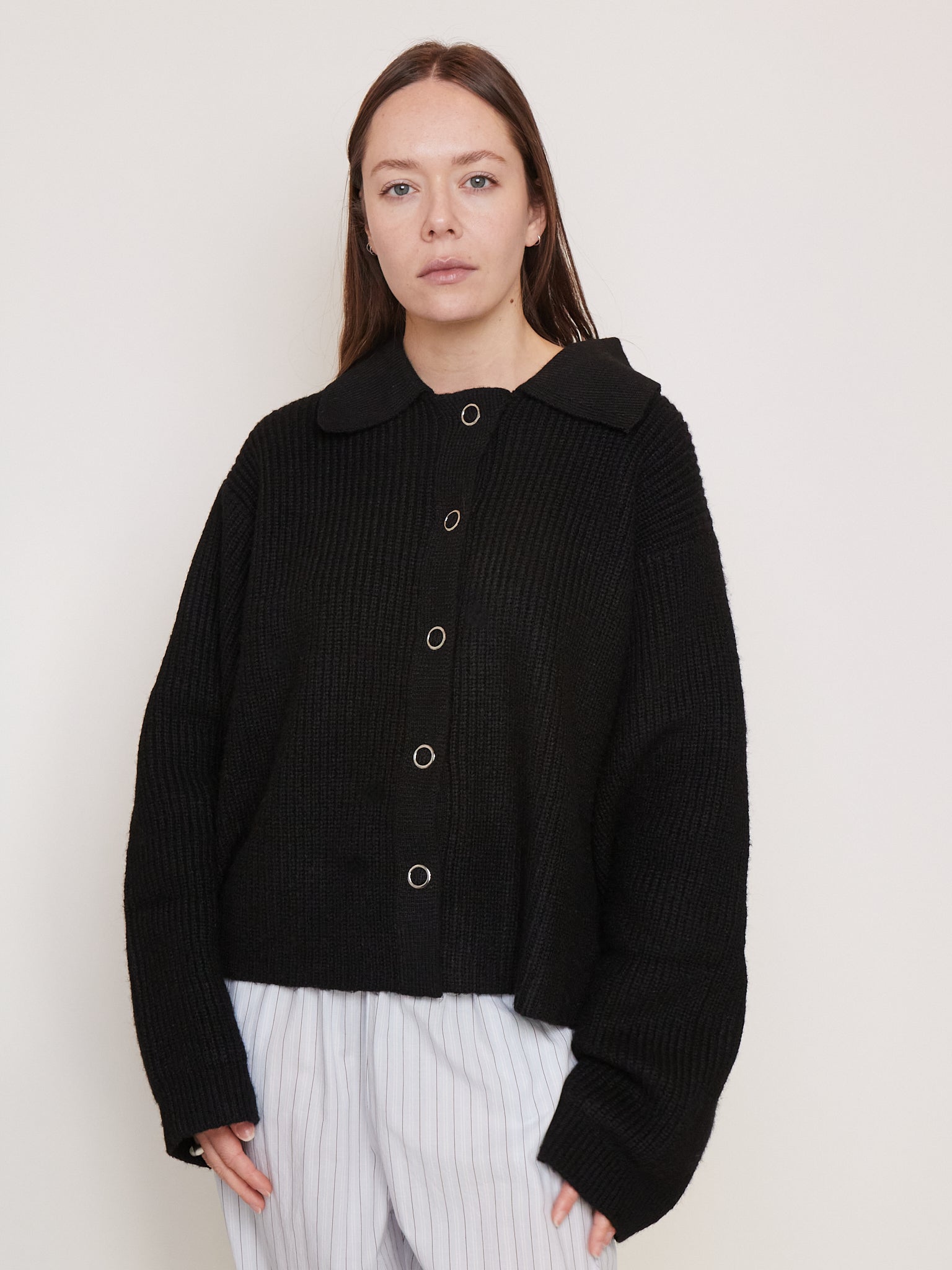Deiji Studios Stud Cardi Knit Black, curated by Shop Sommer in San Francisco.