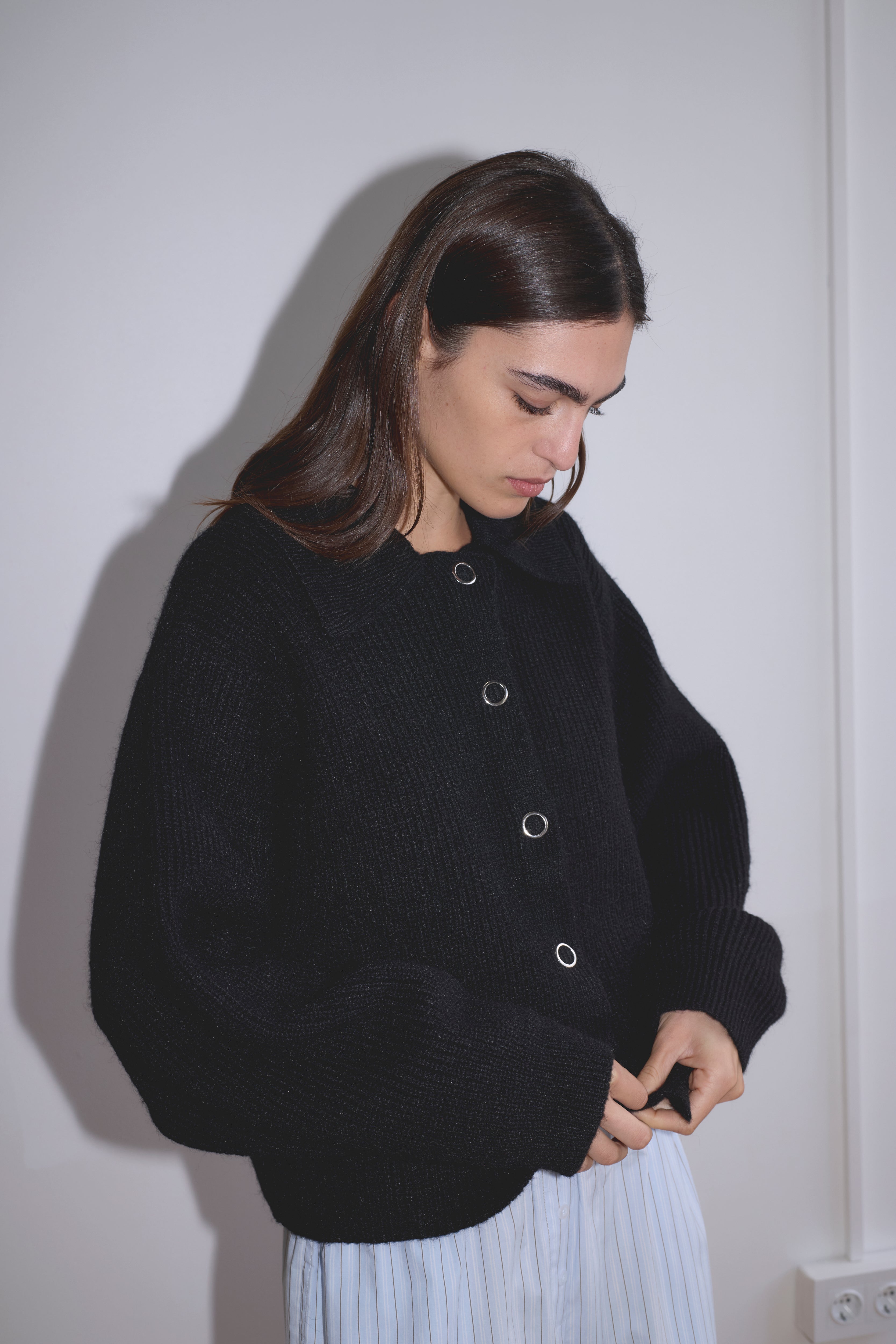 Deiji Studios Stud Cardi Knit Black, curated by Shop Sommer in San Francisco.