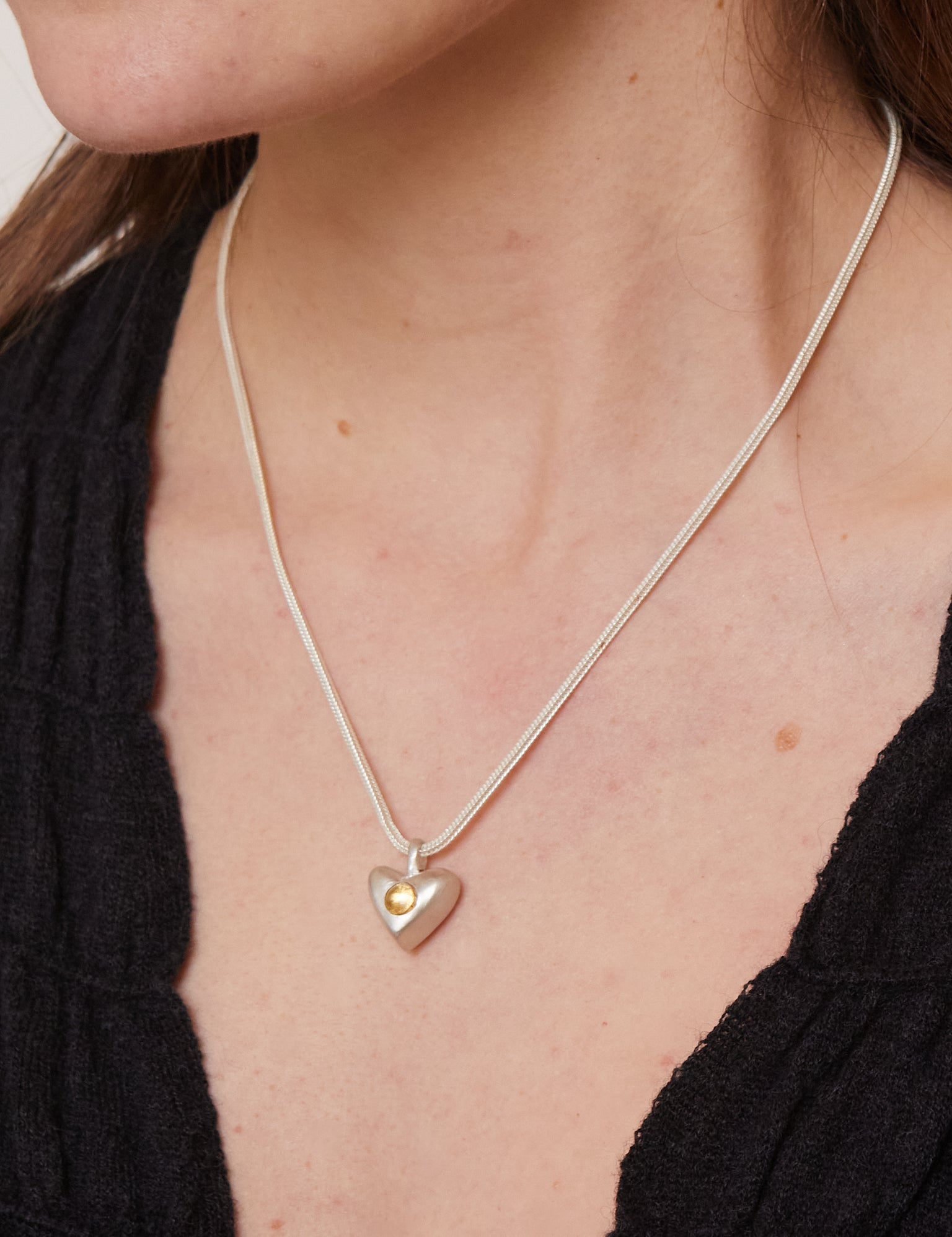 Dunton Ellerkamp American Folk Heart Pendant Citrine on Chain, curated by Shop Sommer in San Francisco.