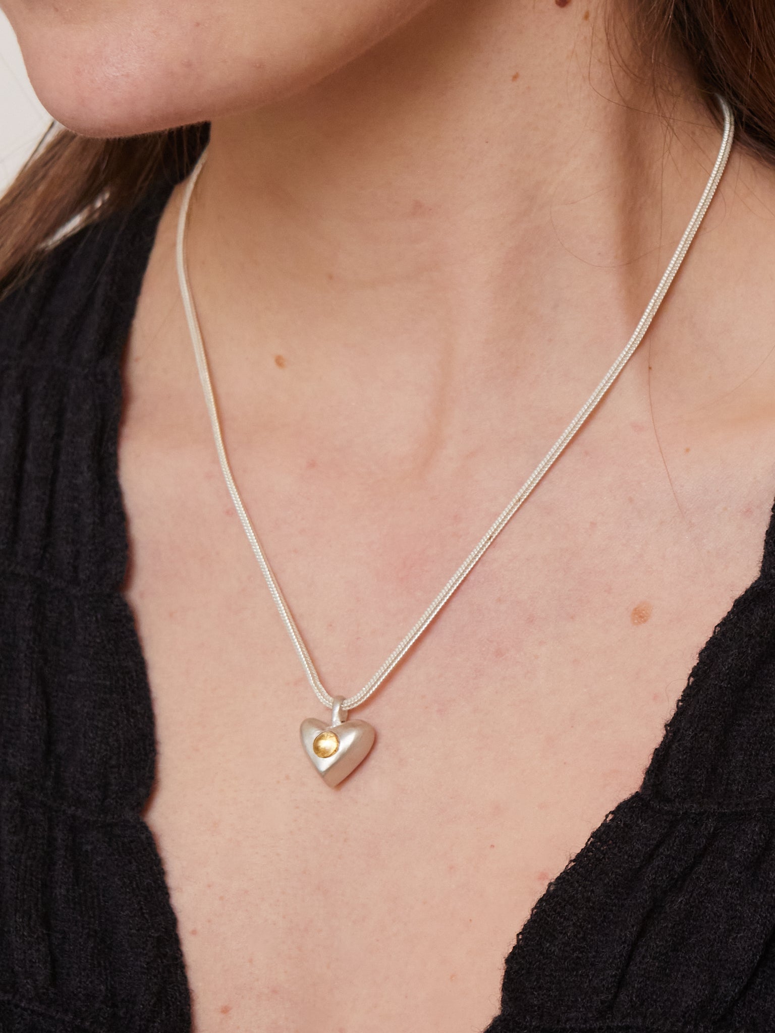 Dunton Ellerkamp American Folk Heart Pendant Citrine on Chain, curated by Shop Sommer in San Francisco.