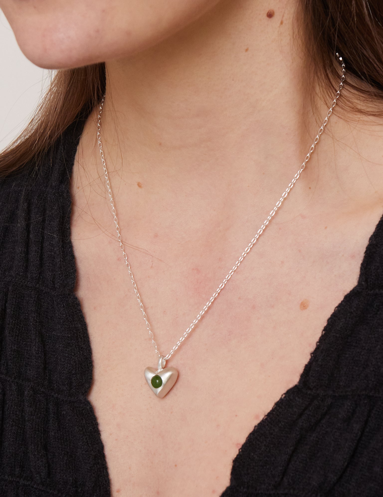 Dunton Ellerkamp American Folk Heart Pendant Jade on Chain, curated by Shop Sommer in San Francisco.