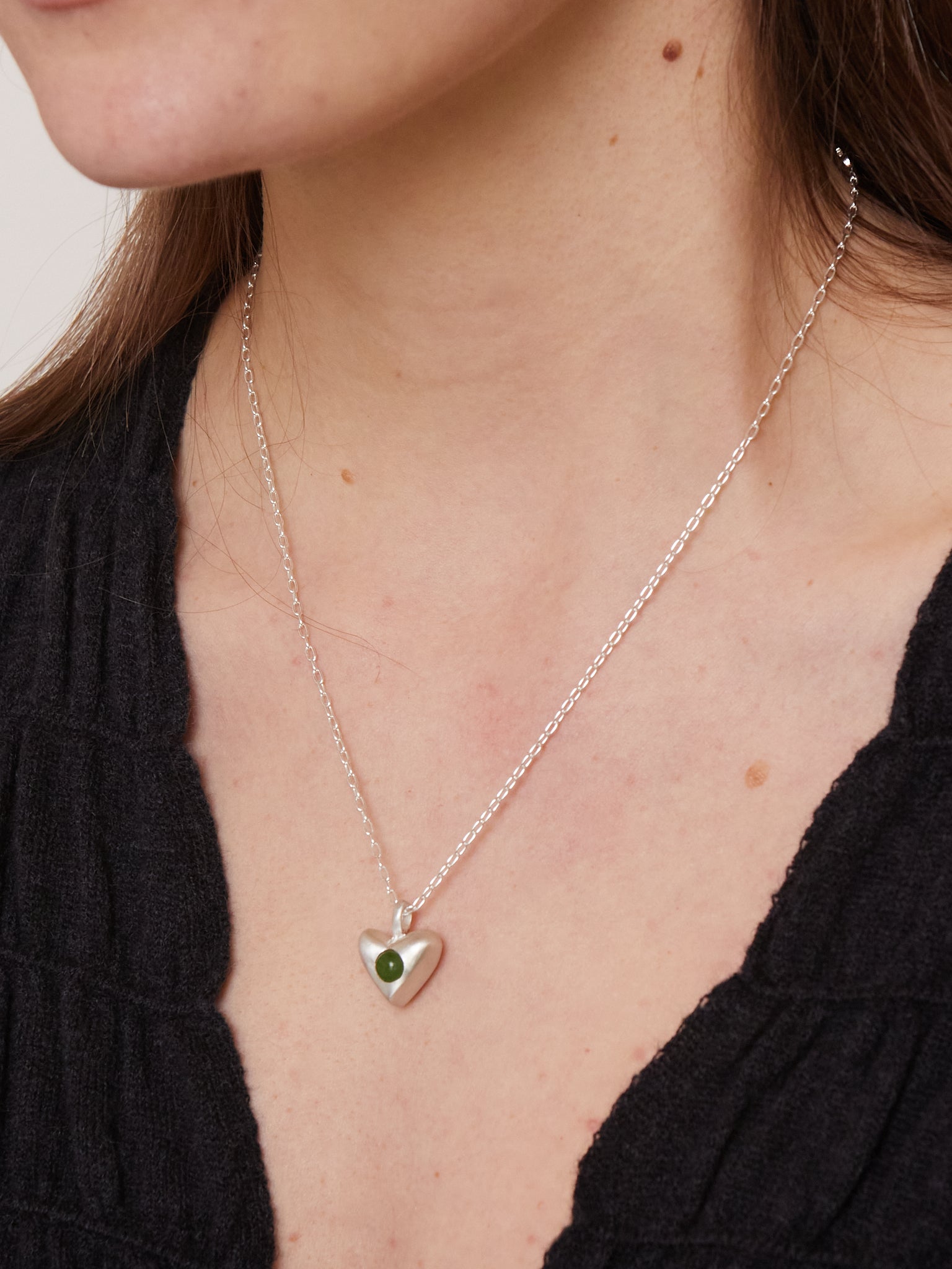 Dunton Ellerkamp American Folk Heart Pendant Jade on Chain, curated by Shop Sommer in San Francisco.