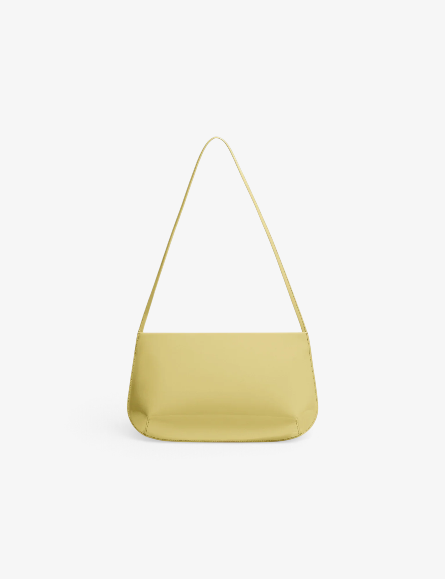 Sommer FANE Bra Bag in light yellow Huile patent calf leather with a slim curved silhouette and ribbon shoulder strap.