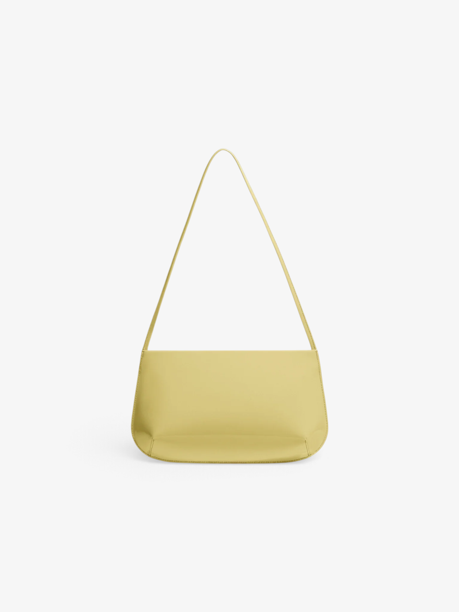 Sommer FANE Bra Bag in light yellow Huile patent calf leather with a slim curved silhouette and ribbon shoulder strap.