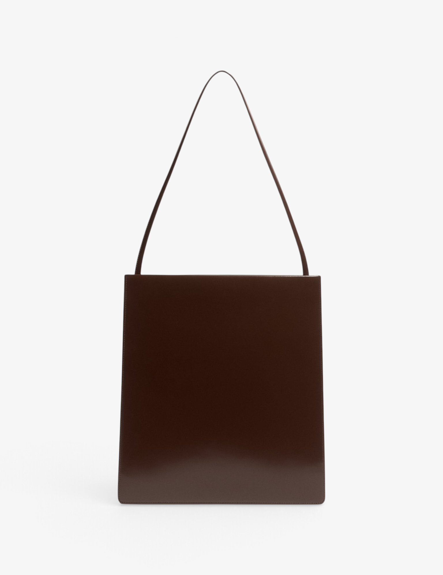Sommer FANE Pli Bag in chocolate brown spazzolatto leather with a slim, minimalist tote silhouette.