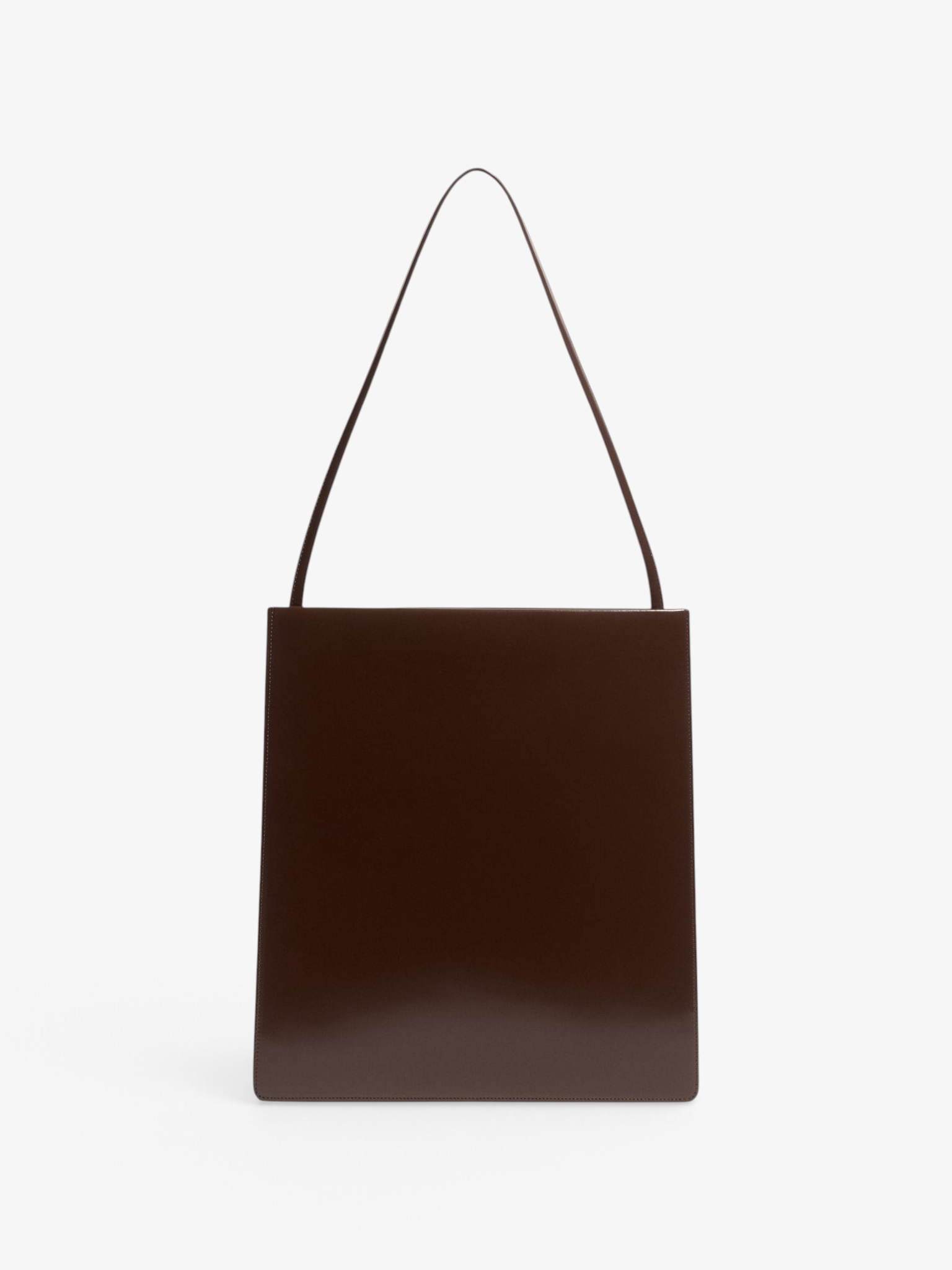 Sommer FANE Pli Bag in chocolate brown spazzolatto leather with a slim, minimalist tote silhouette.