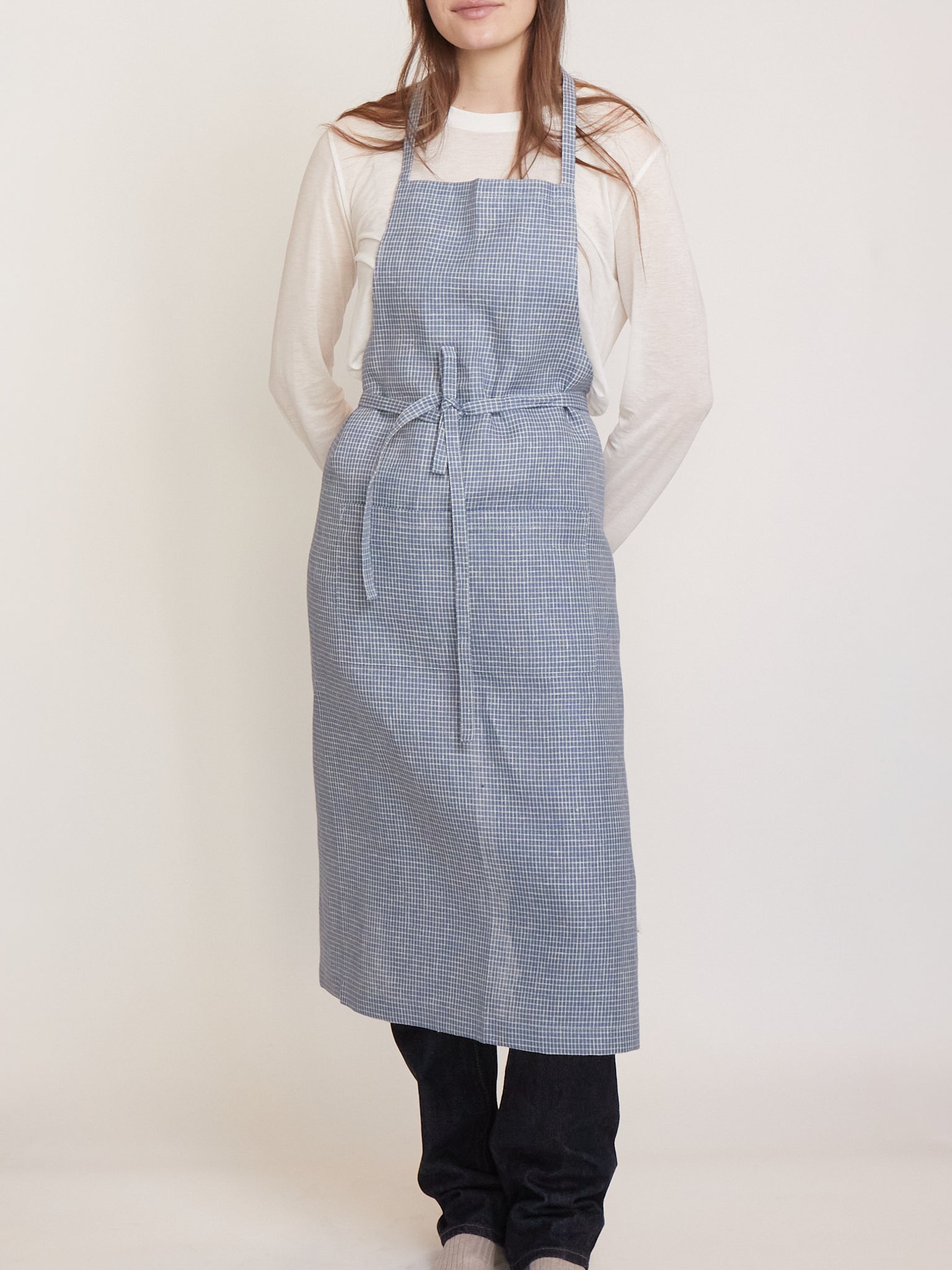 Linen Apron Blue Grid